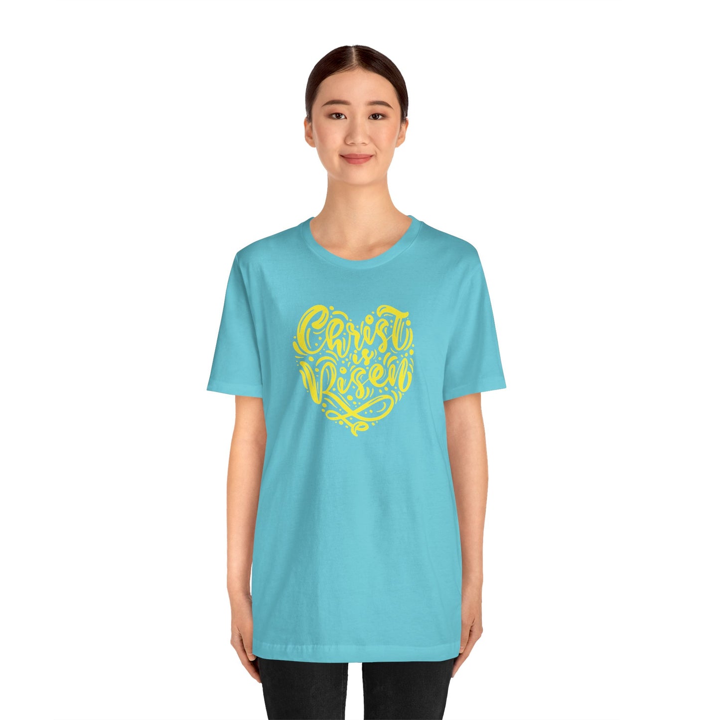 Christ is Risen Heart Shaped Yellow Print Unisex Jersey Short Sleeve Tee