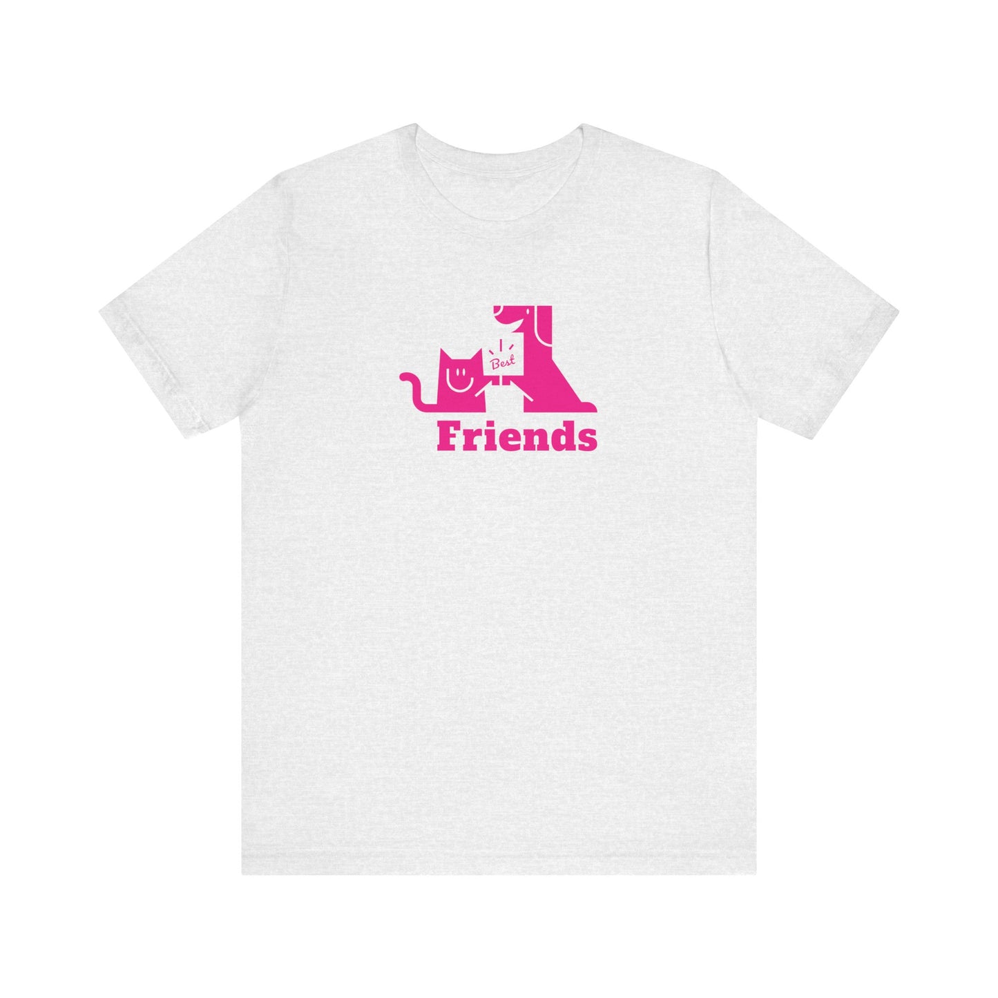 Cat & Dog Hi-5 Each Other Best Friends Pink Print Unisex Jersey Short Sleeve Tee