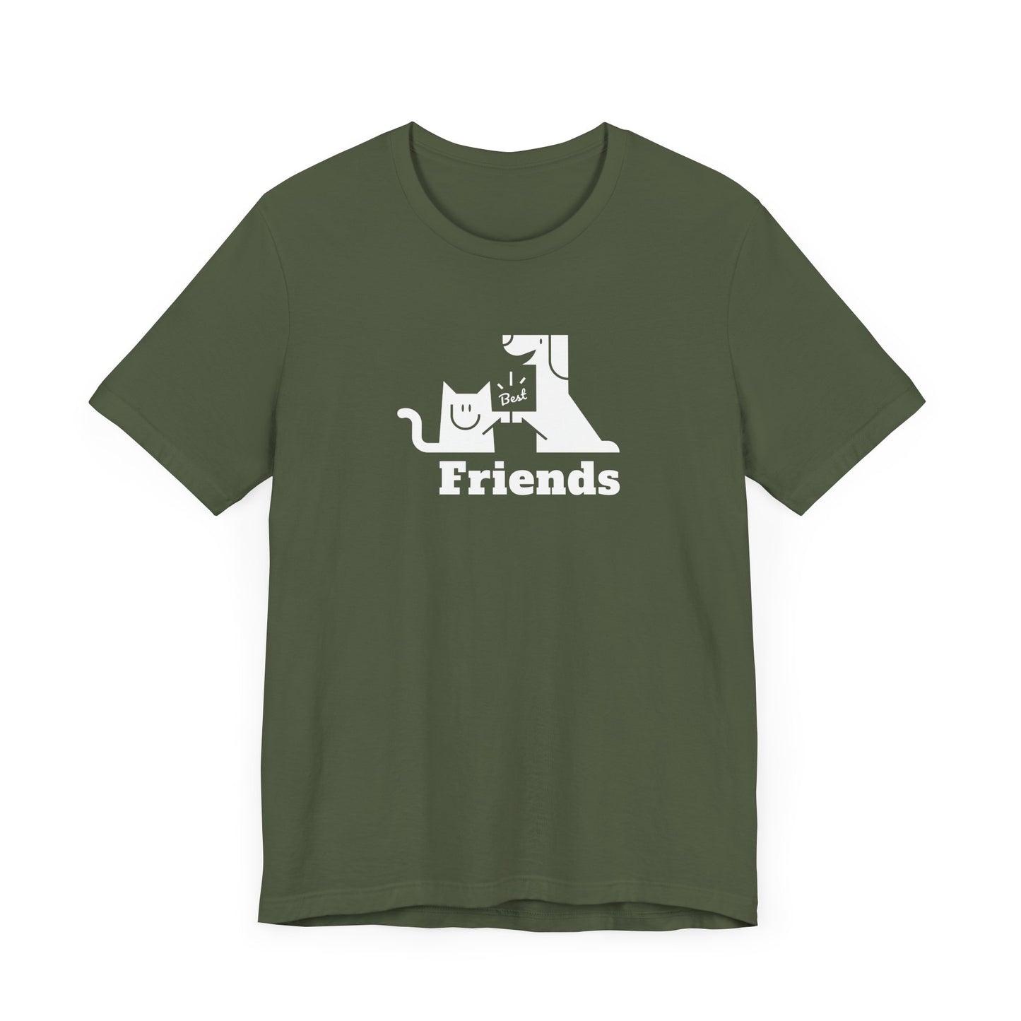 Cat & Dog Hi-5 Each Other Best Friends White Print Unisex Jersey Short Sleeve Tee