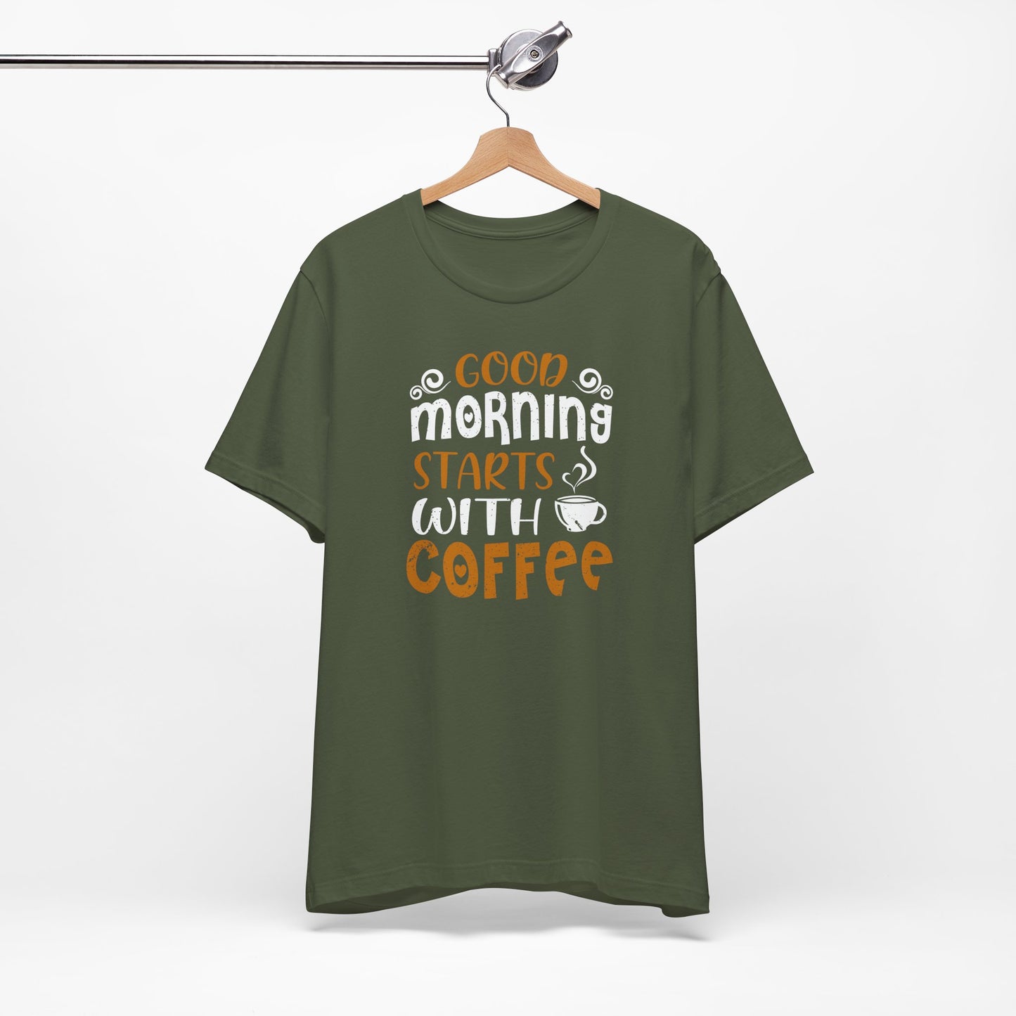Good Morning Starts With Coffee Unisex Jersey Short Sleeve Tee