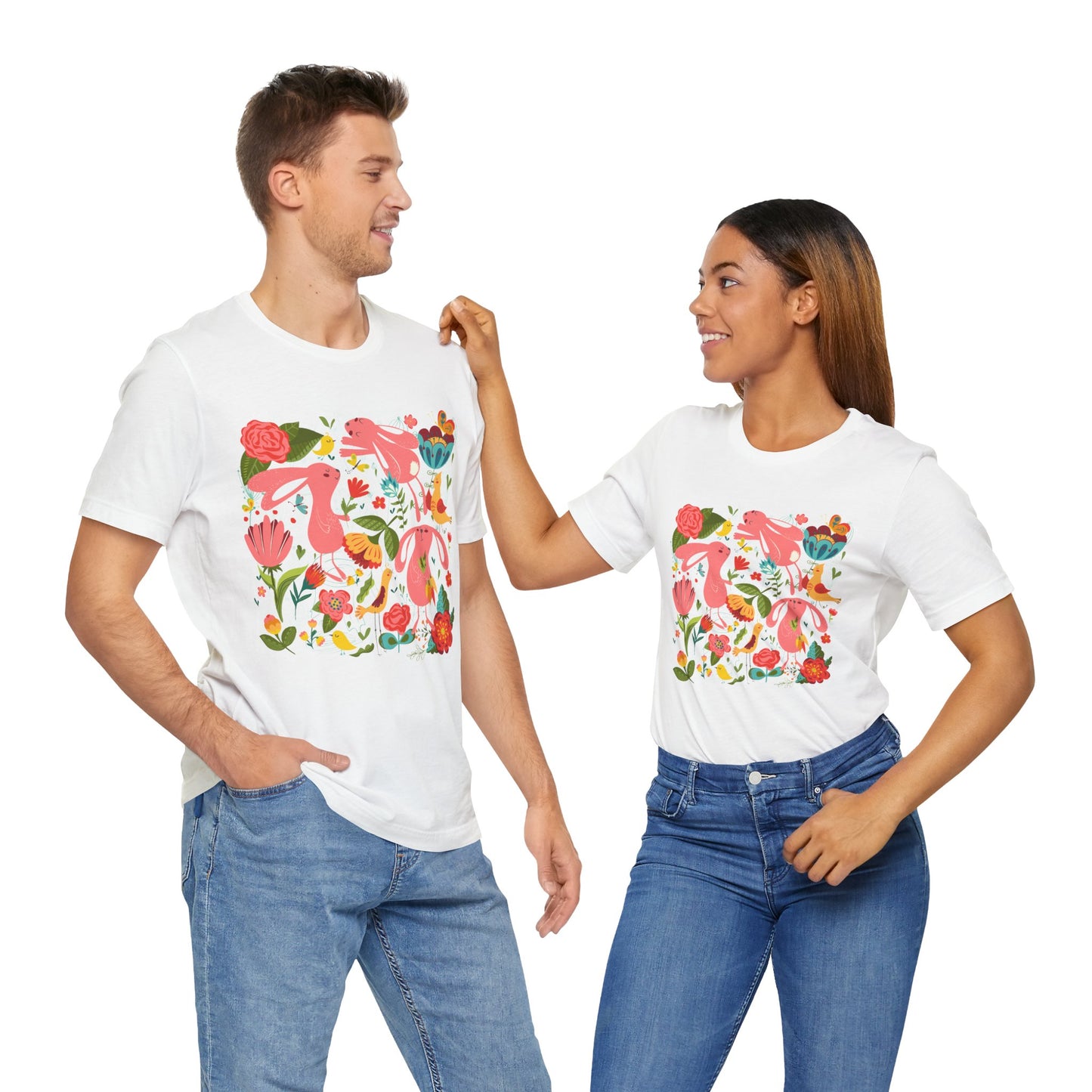Bunny Bonanza Colorful Boho Easter Rabbit Trio Unisex Jersey Short Sleeve Tee