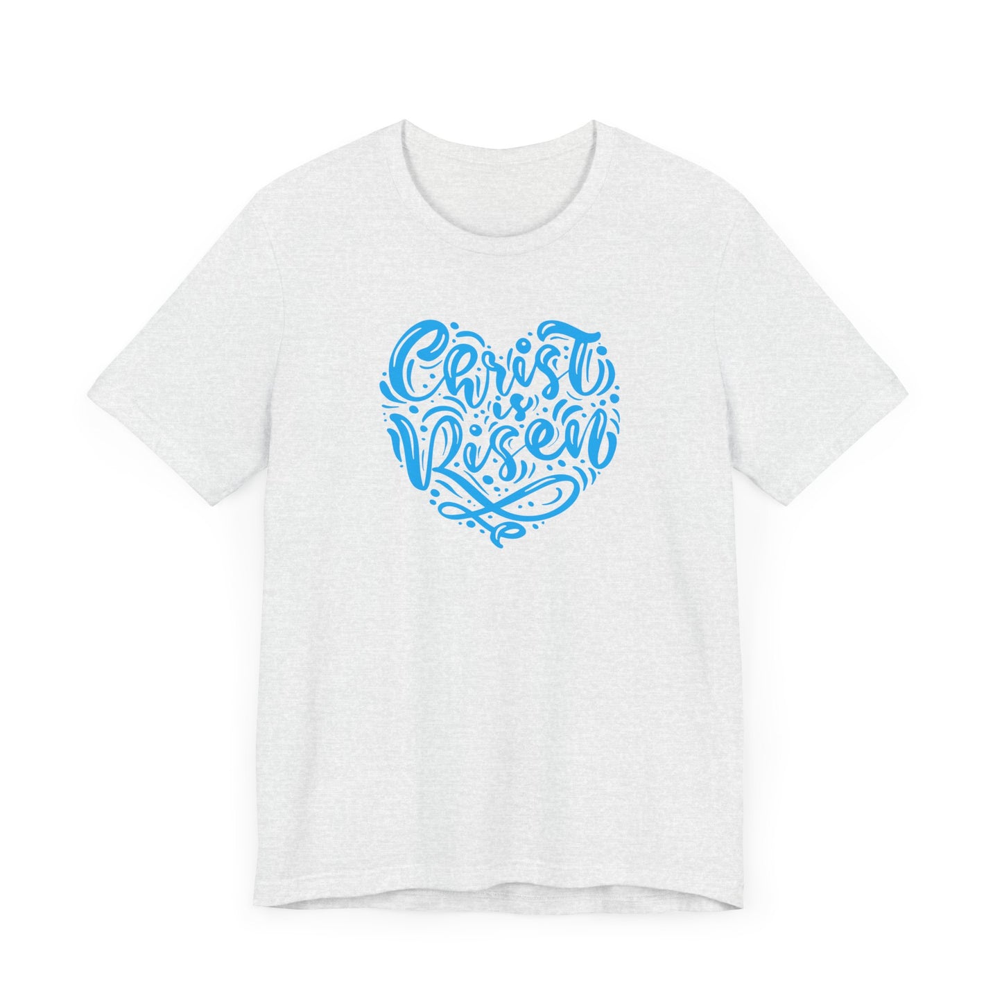 Christ is Risen Heart Shaped Blue Print Unisex Jersey Short Sleeve Tee