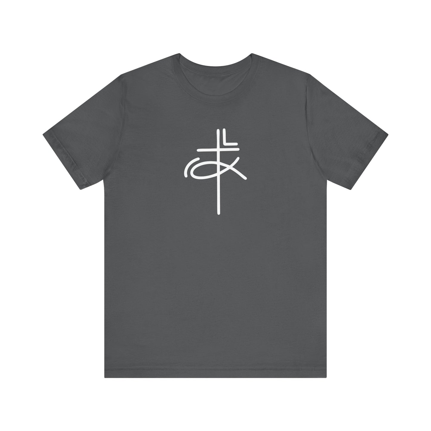 Crucifix Ichthys Jesus Fish White Print Unisex Jersey Short Sleeve Tee