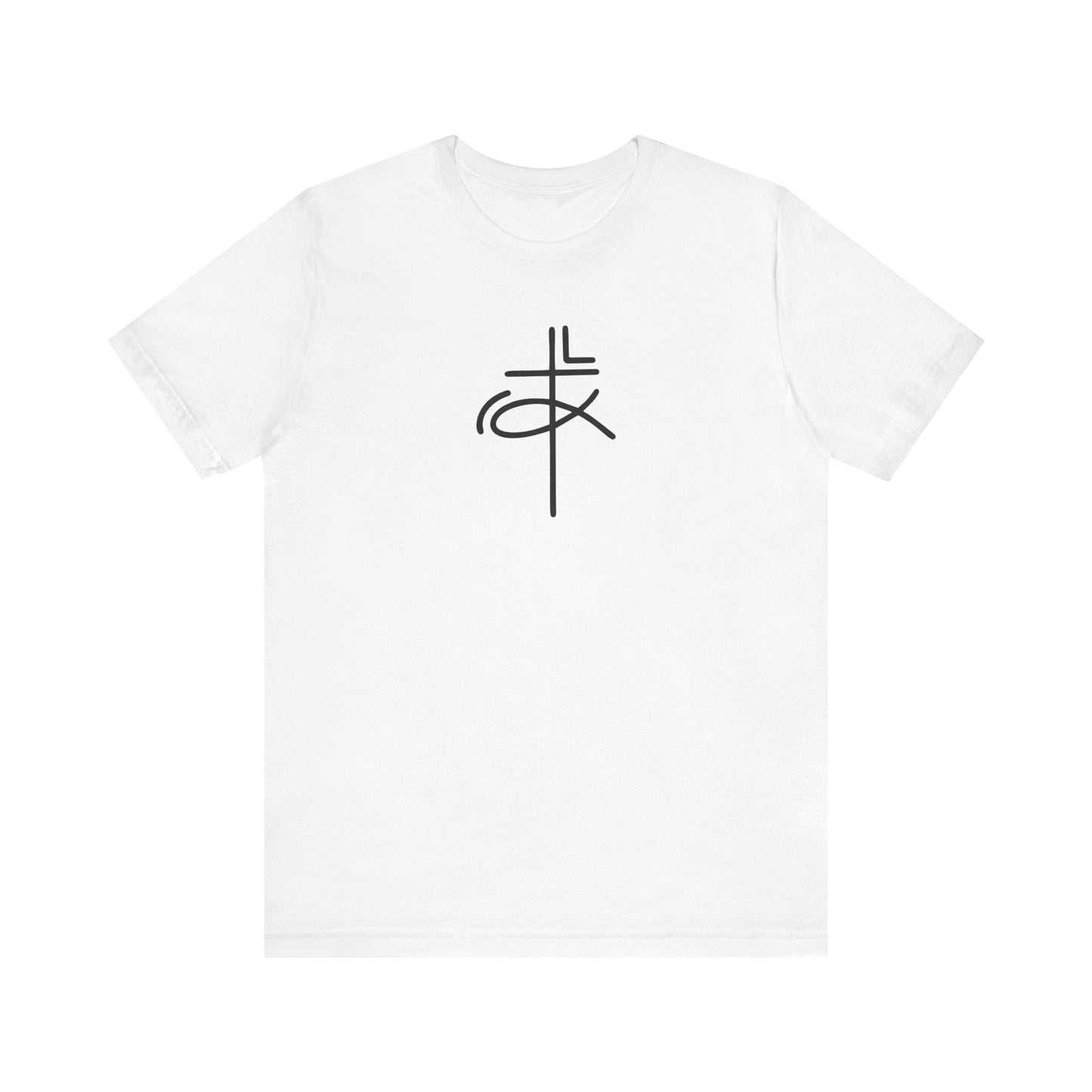 Crucifix Ichthys "Jesus Fish" Black Print Unisex Jersey Short Sleeve Tee