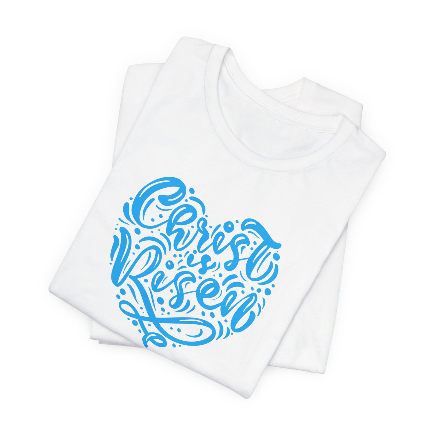 Christ is Risen Heart Shaped Blue Print Unisex Jersey Short Sleeve Tee
