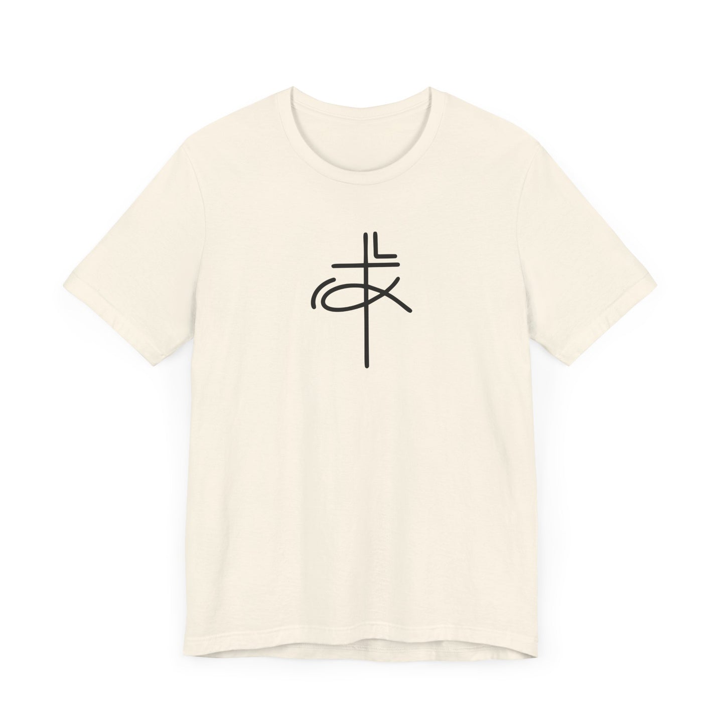 Crucifix Ichthys "Jesus Fish" Black Print Unisex Jersey Short Sleeve Tee
