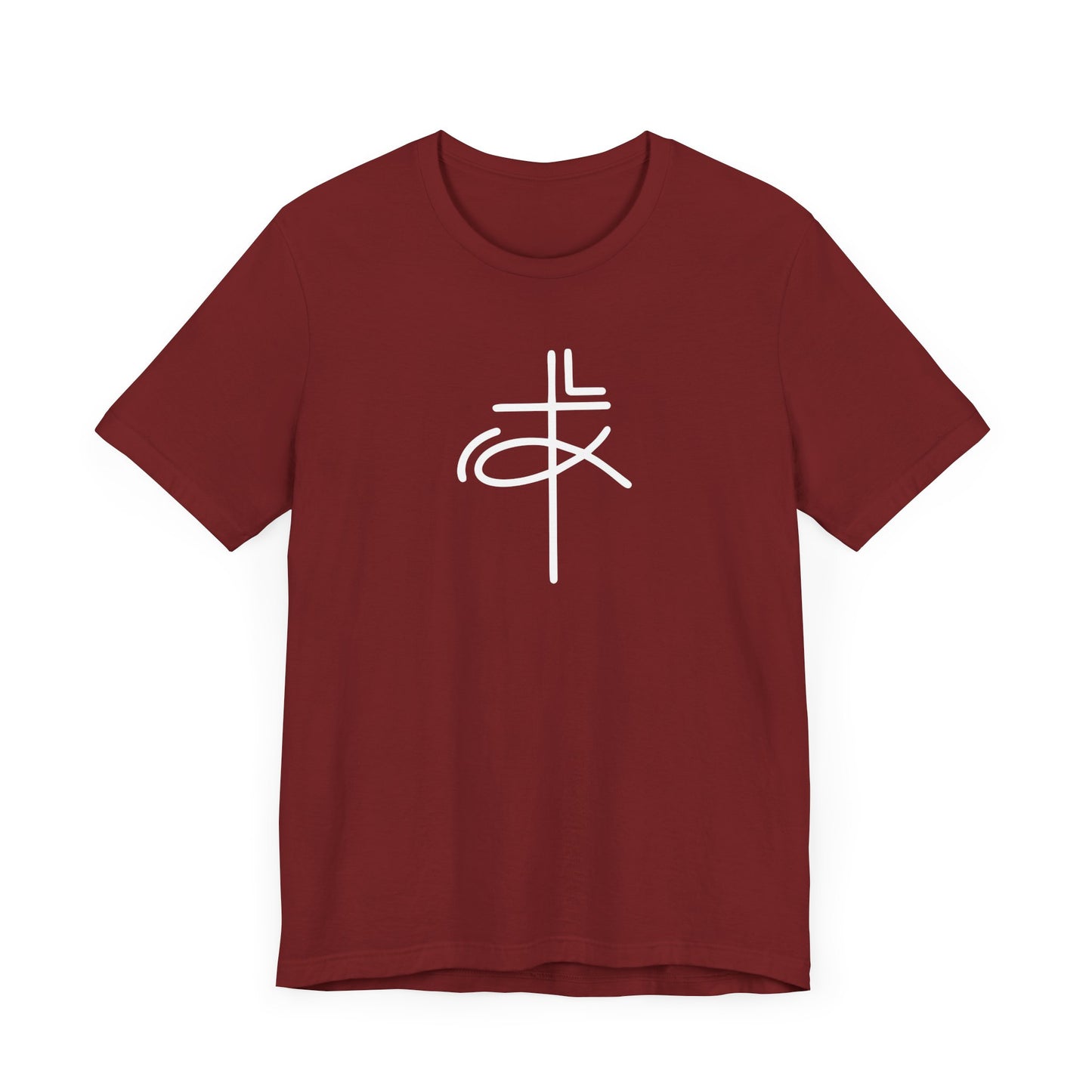 Crucifix Ichthys Jesus Fish White Print Unisex Jersey Short Sleeve Tee