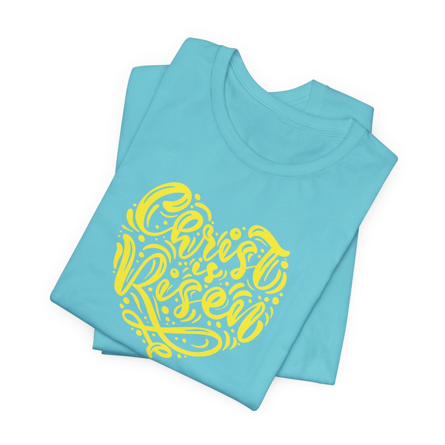 Christ is Risen Heart Shaped Yellow Print Unisex Jersey Short Sleeve Tee