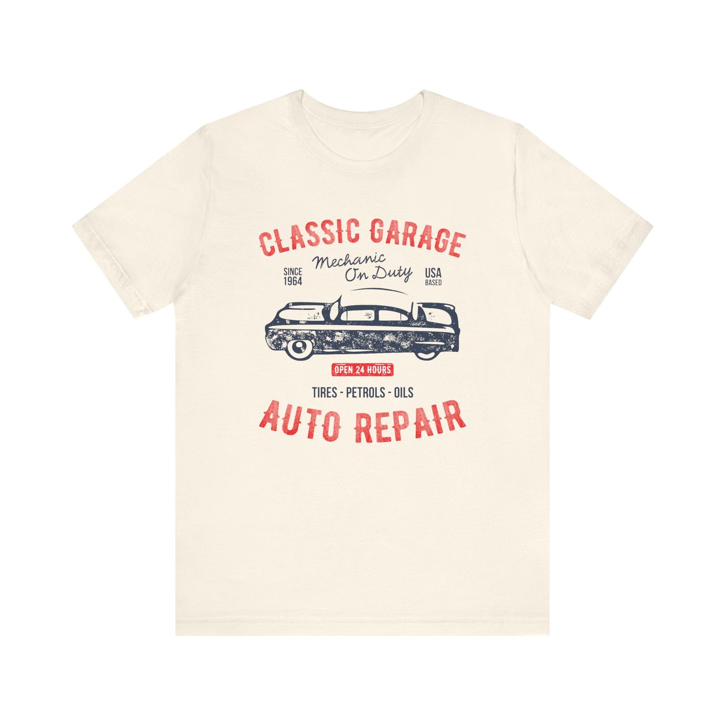 Unisex Jersey Short Sleeve Tee Classic Garage Auto Repair Red Print