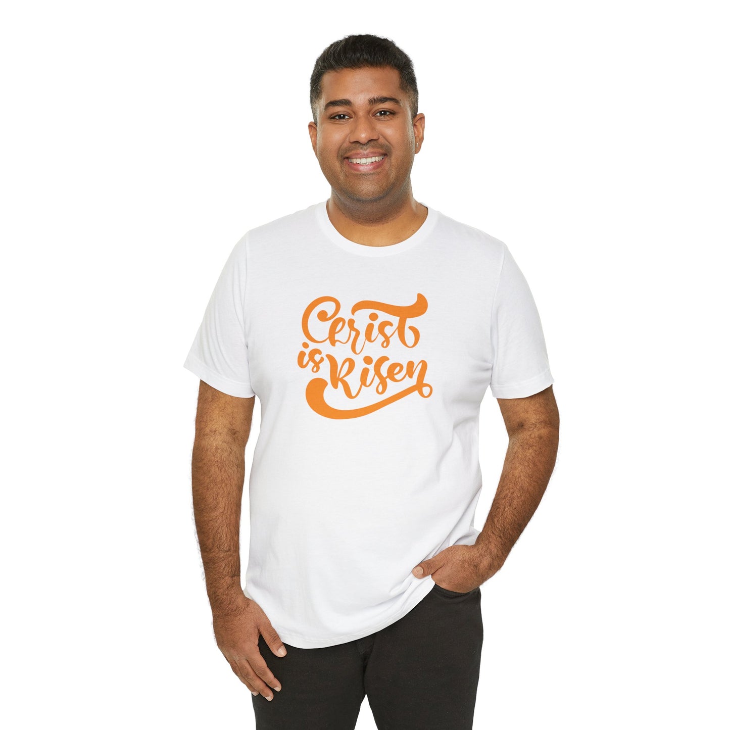 Christ is Risen Orange Print Unisex Jersey Short Sleeve Tee