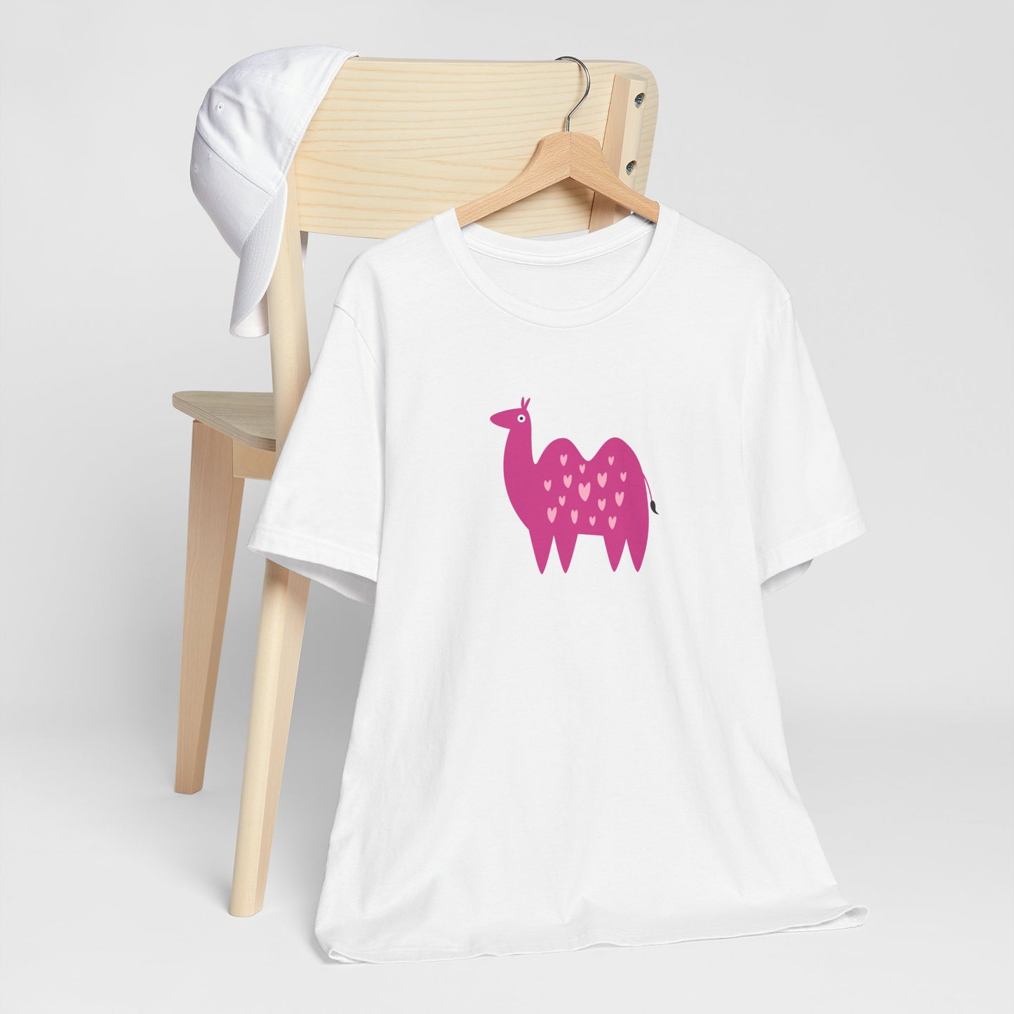 Adorably Quirky Pink Camel With Hearts Unisex Jersey Short Sleeve Tee