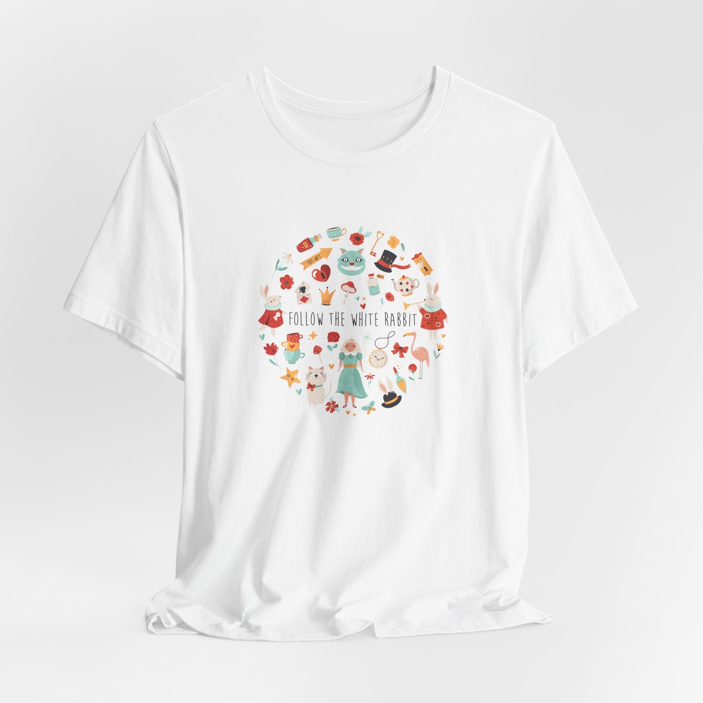 Follow The White Rabbit Alice In Wonderland Inspired Unisex Jersey Short Sleeve Tee