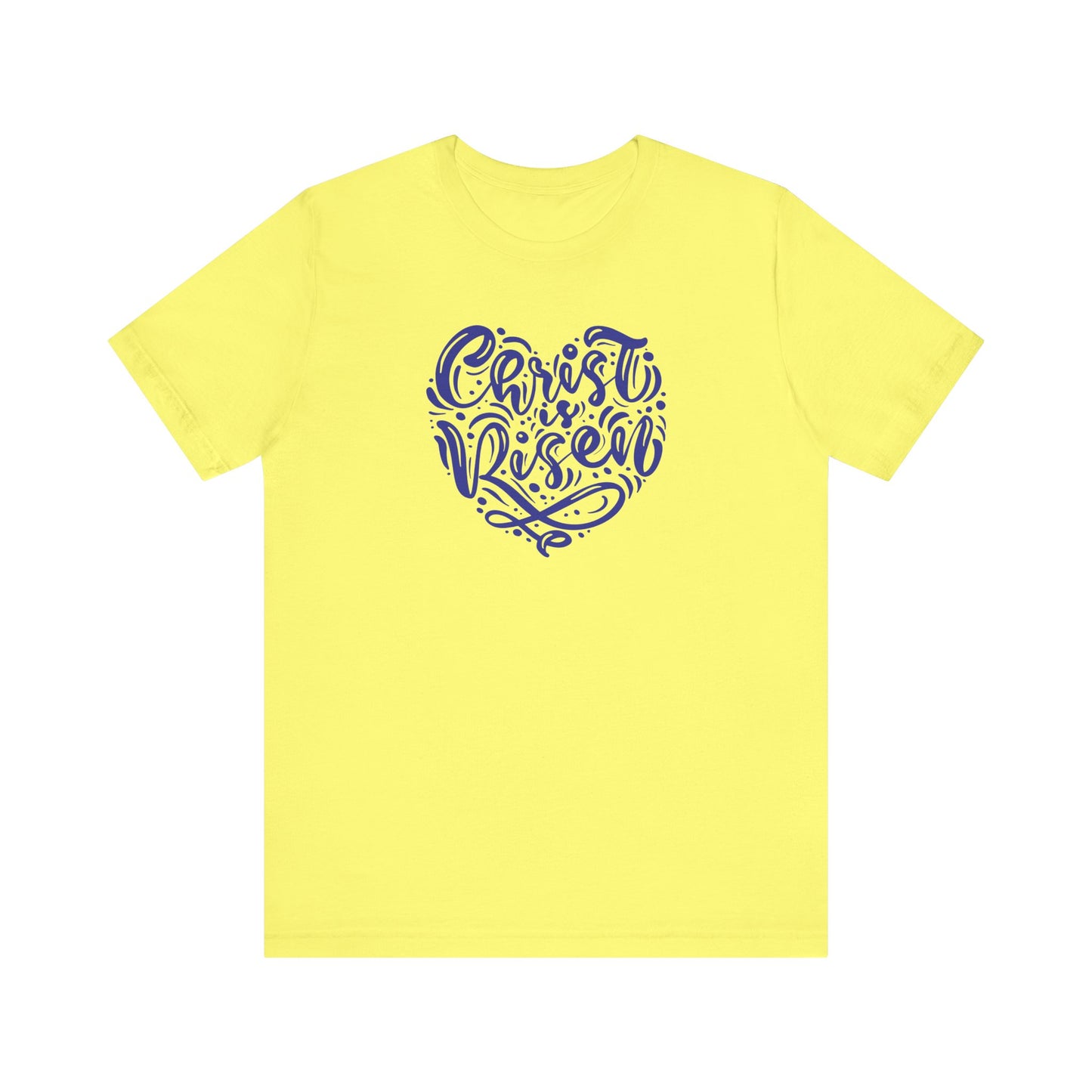Christ is Risen Heart Shaped Navy Print Unisex Jersey Short Sleeve Tee