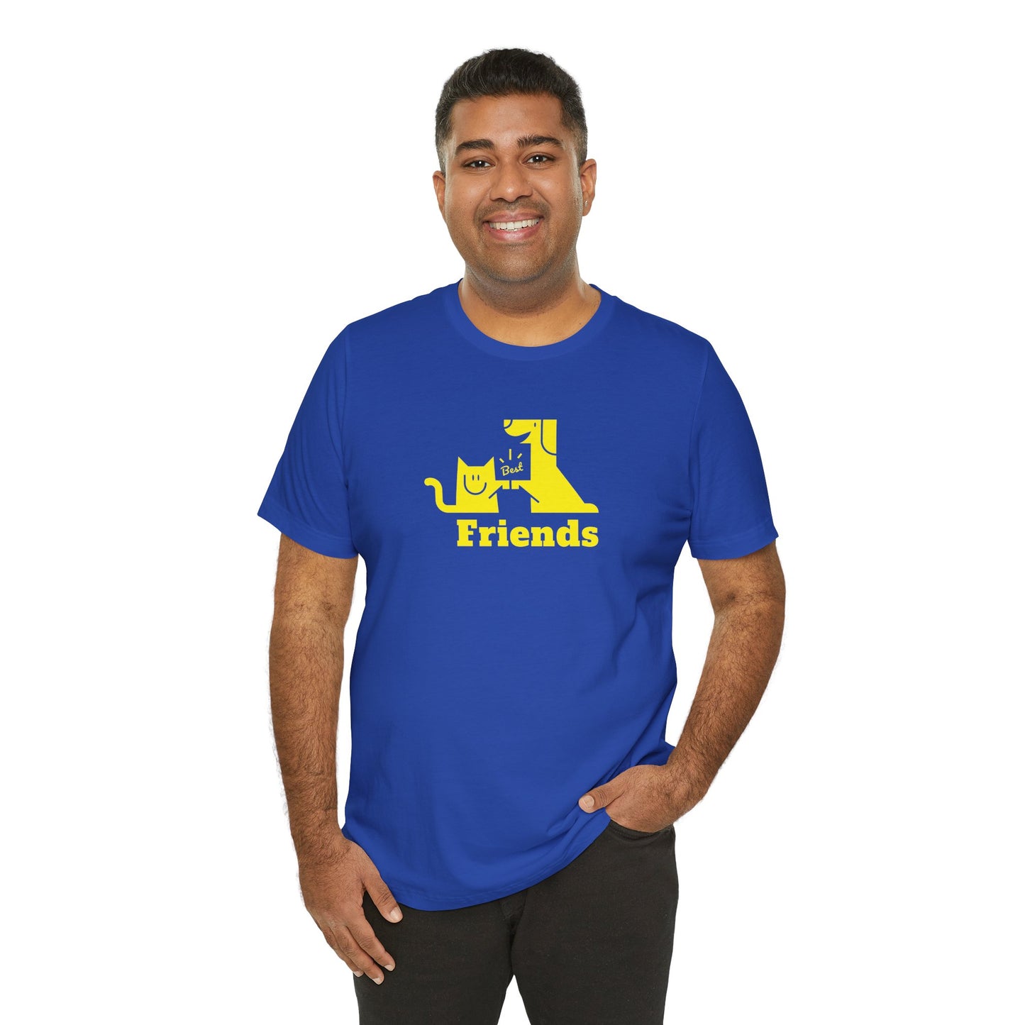 Cat & Dog Hi-5 Each Other Best Friends Yellow Print Unisex Jersey Short Sleeve Tee