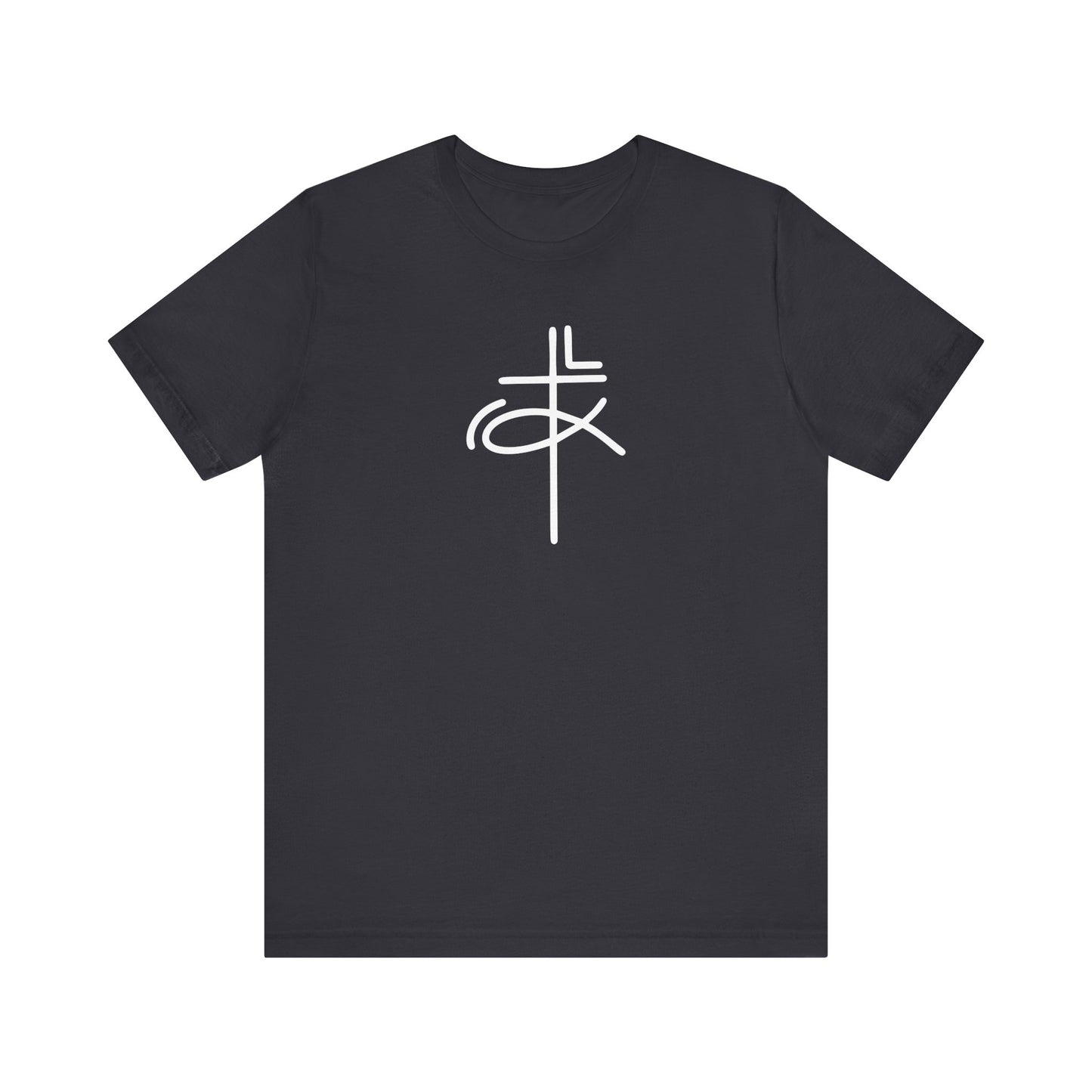 Crucifix Ichthys Jesus Fish White Print Unisex Jersey Short Sleeve Tee