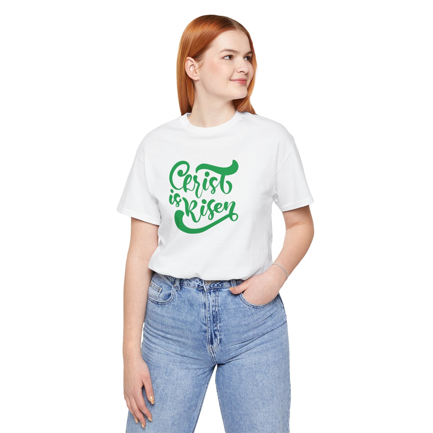 Christ is Risen Green Print Unisex Jersey Short Sleeve Tee