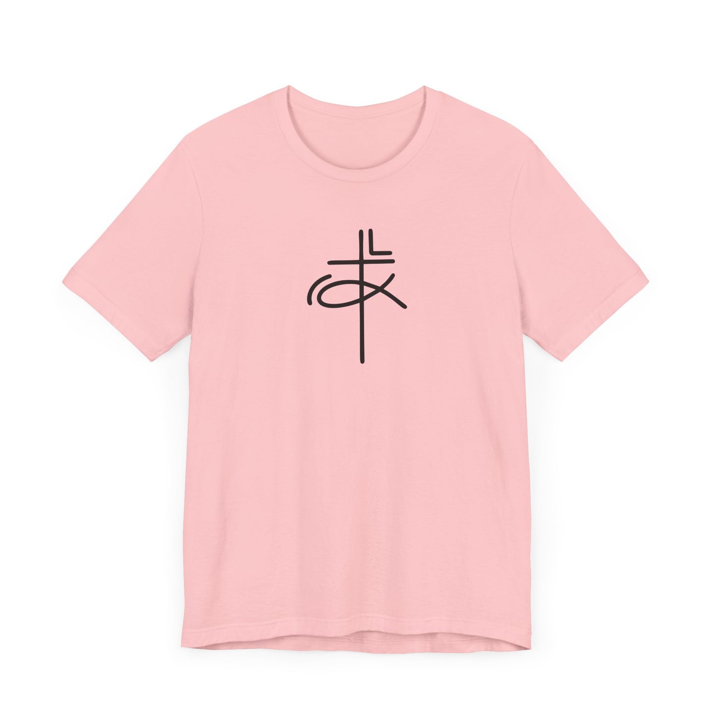 Crucifix Ichthys "Jesus Fish" Black Print Unisex Jersey Short Sleeve Tee