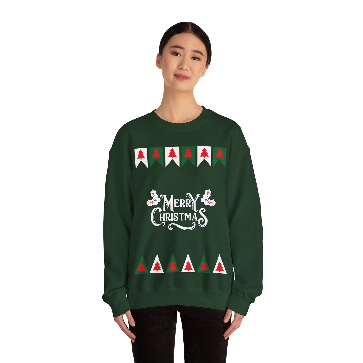 Unisex Heavy Blend Crewneck Sweatshirt Merry Christmas with Tree Border πβ¨