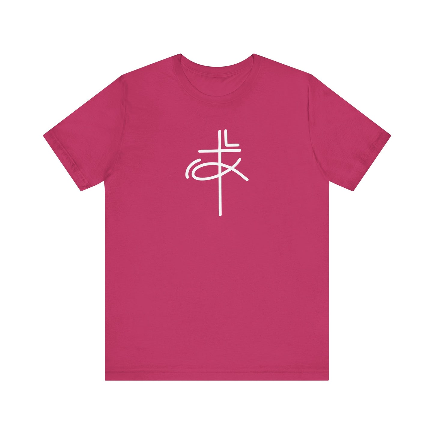Crucifix Ichthys Jesus Fish White Print Unisex Jersey Short Sleeve Tee