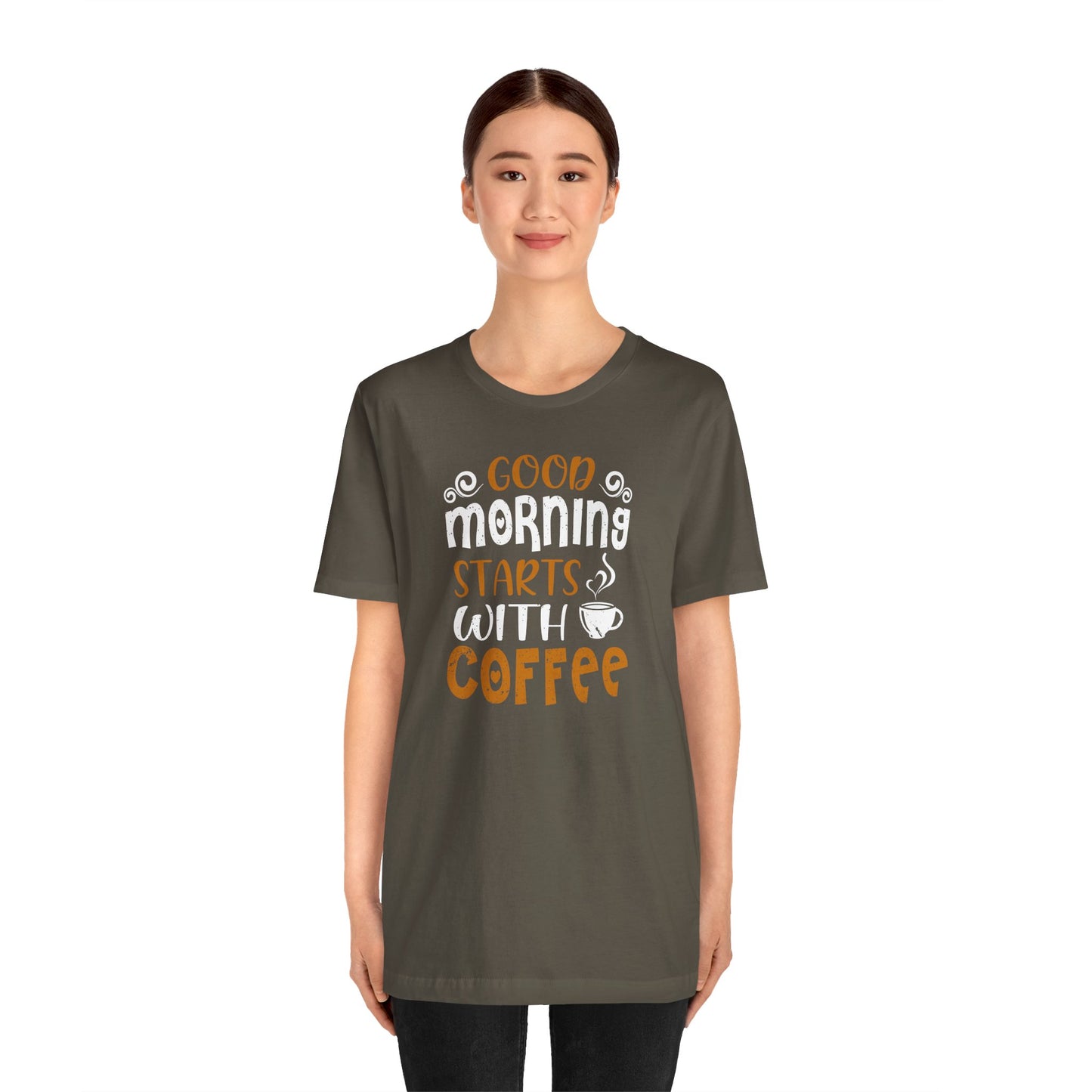 Good Morning Starts With Coffee Unisex Jersey Short Sleeve Tee