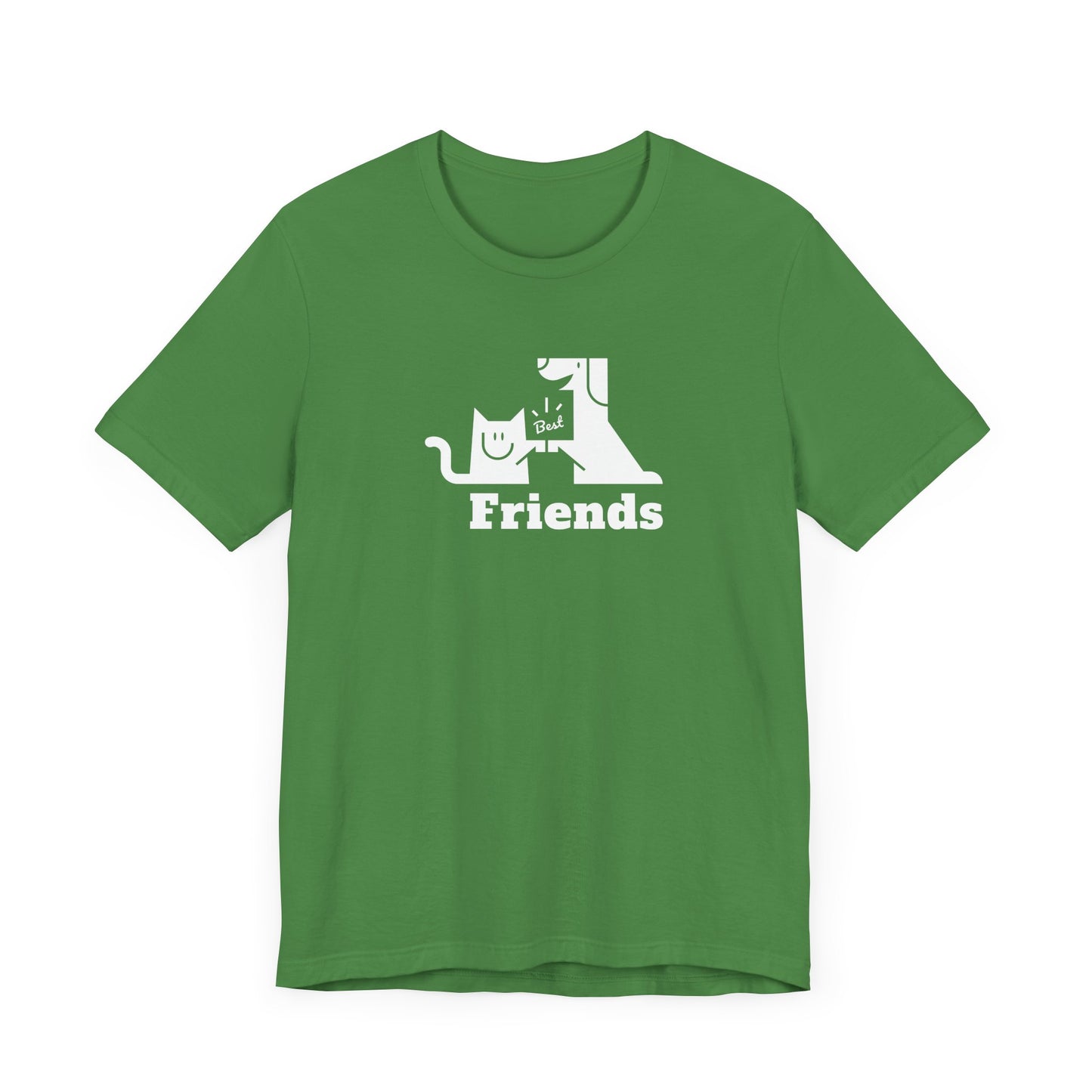 Cat & Dog Hi-5 Each Other Best Friends White Print Unisex Jersey Short Sleeve Tee