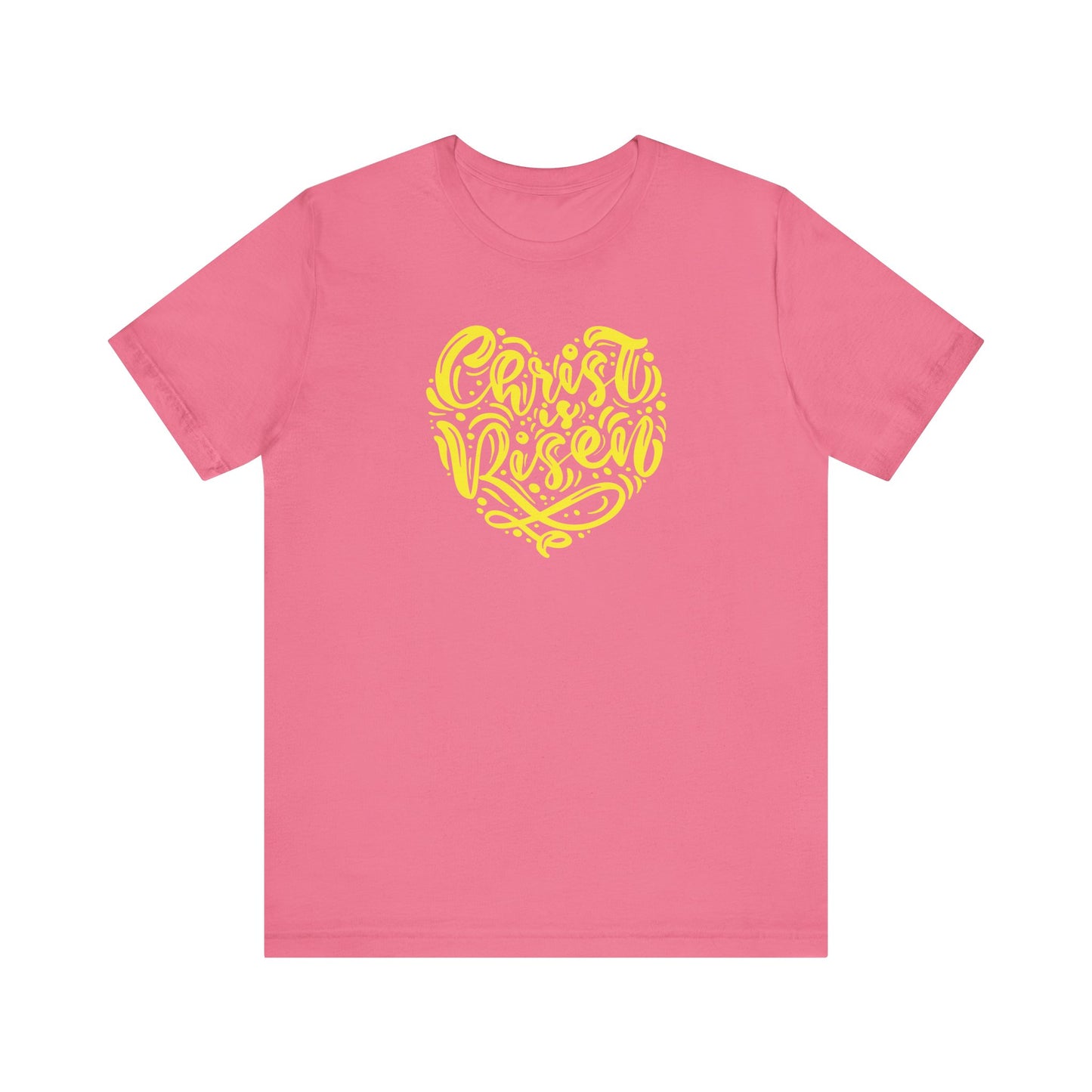Christ is Risen Heart Shaped Yellow Print Unisex Jersey Short Sleeve Tee