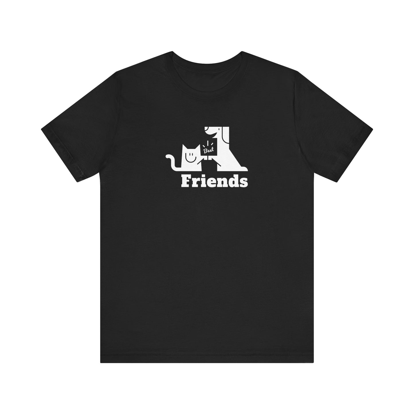 Cat & Dog Hi-5 Each Other Best Friends White Print Unisex Jersey Short Sleeve Tee