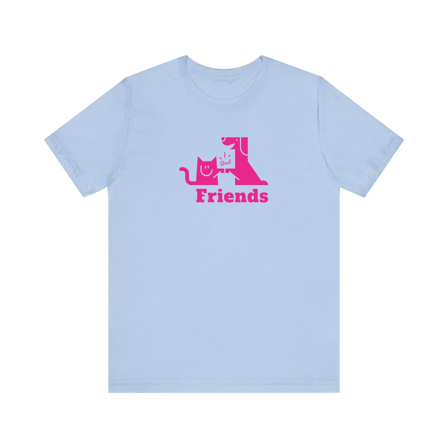 Cat & Dog Hi-5 Each Other Best Friends Pink Print Unisex Jersey Short Sleeve Tee