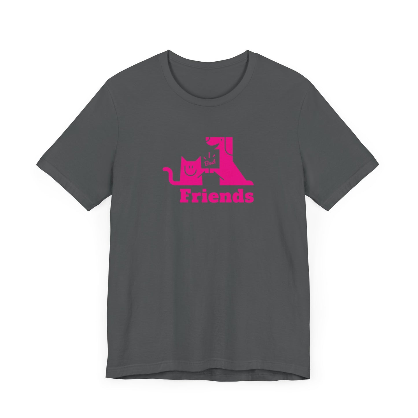 Cat & Dog Hi-5 Each Other Best Friends Pink Print Unisex Jersey Short Sleeve Tee