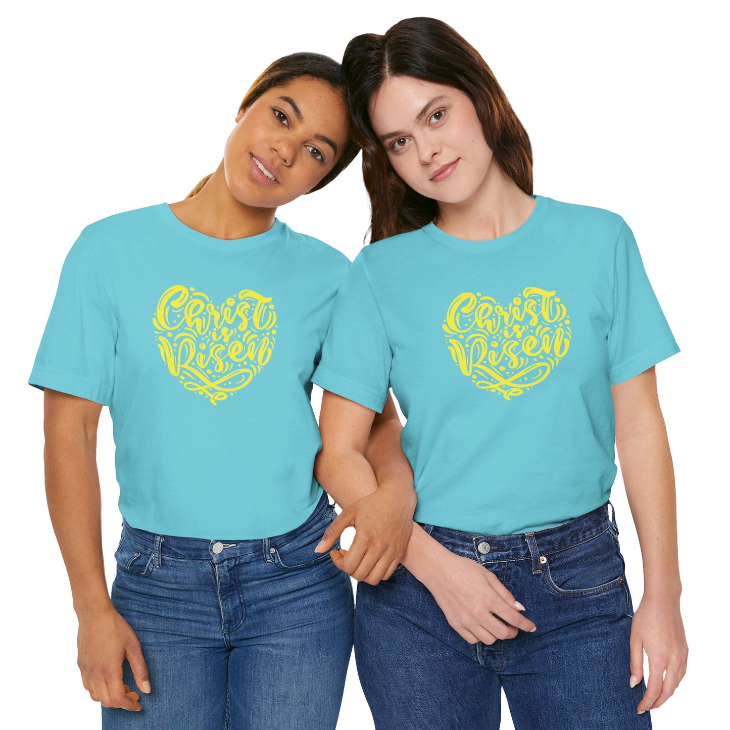 Christ is Risen Heart Shaped Yellow Print Unisex Jersey Short Sleeve Tee