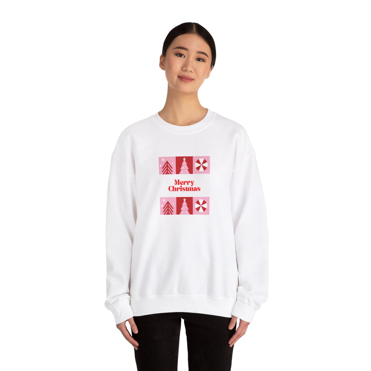Unisex Heavy Blend Crewneck Sweatshirt Merry Christmas in Grid Pattern πβ¨