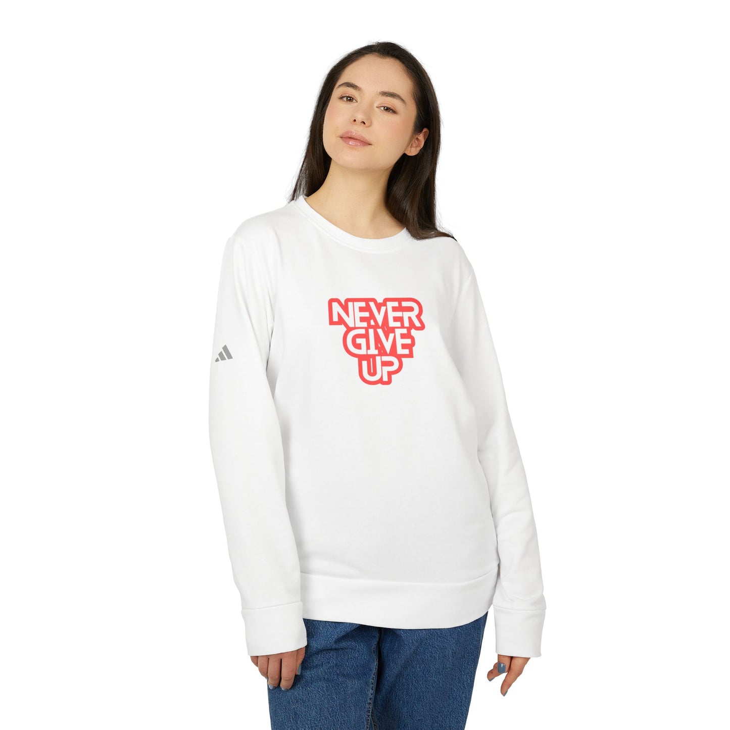 Never Give Up Adidas Unisex Cozy Fleece Sweatshirt