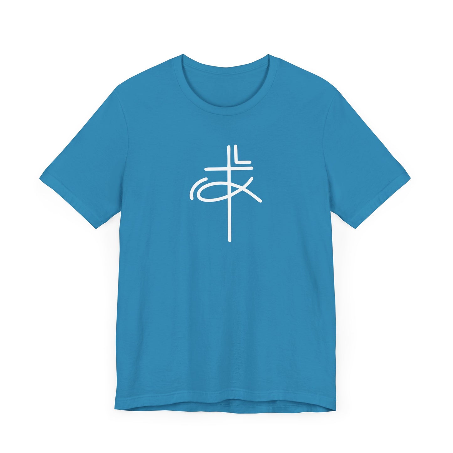 Crucifix Ichthys Jesus Fish White Print Unisex Jersey Short Sleeve Tee