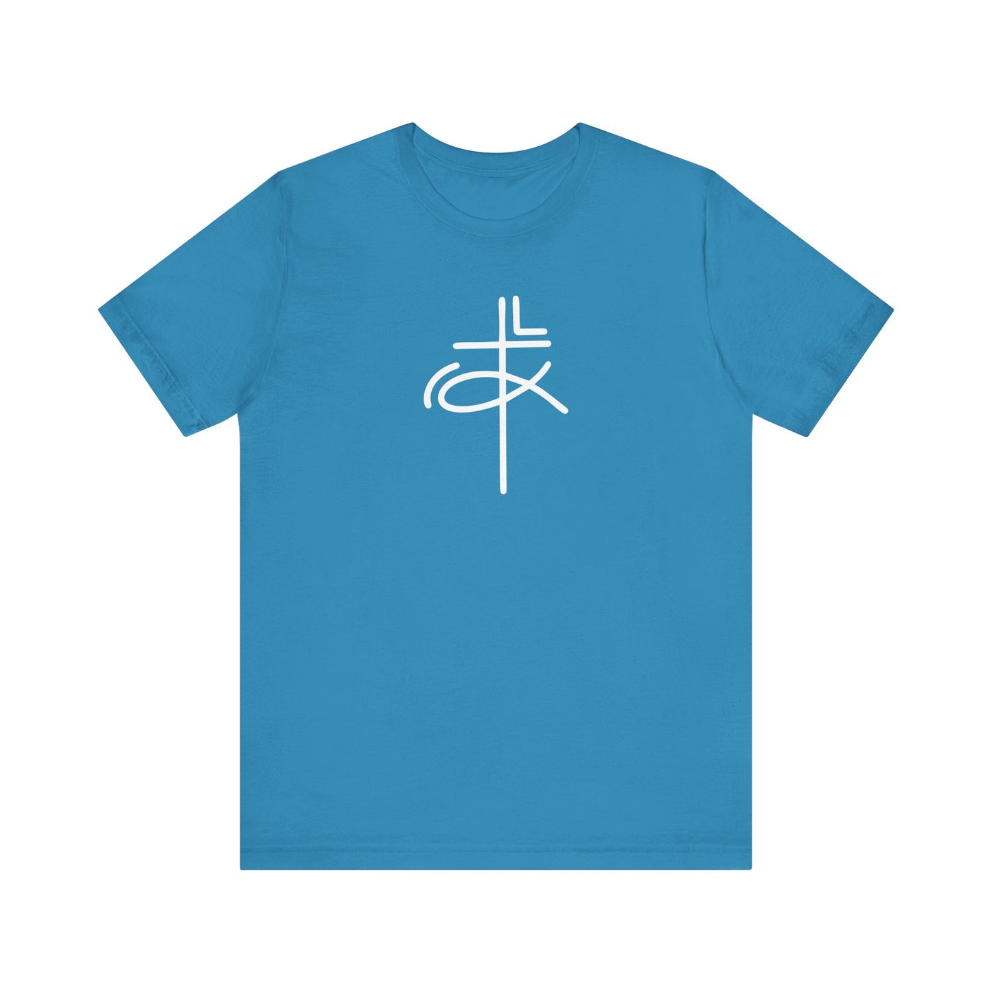 Crucifix Ichthys Jesus Fish White Print Unisex Jersey Short Sleeve Tee