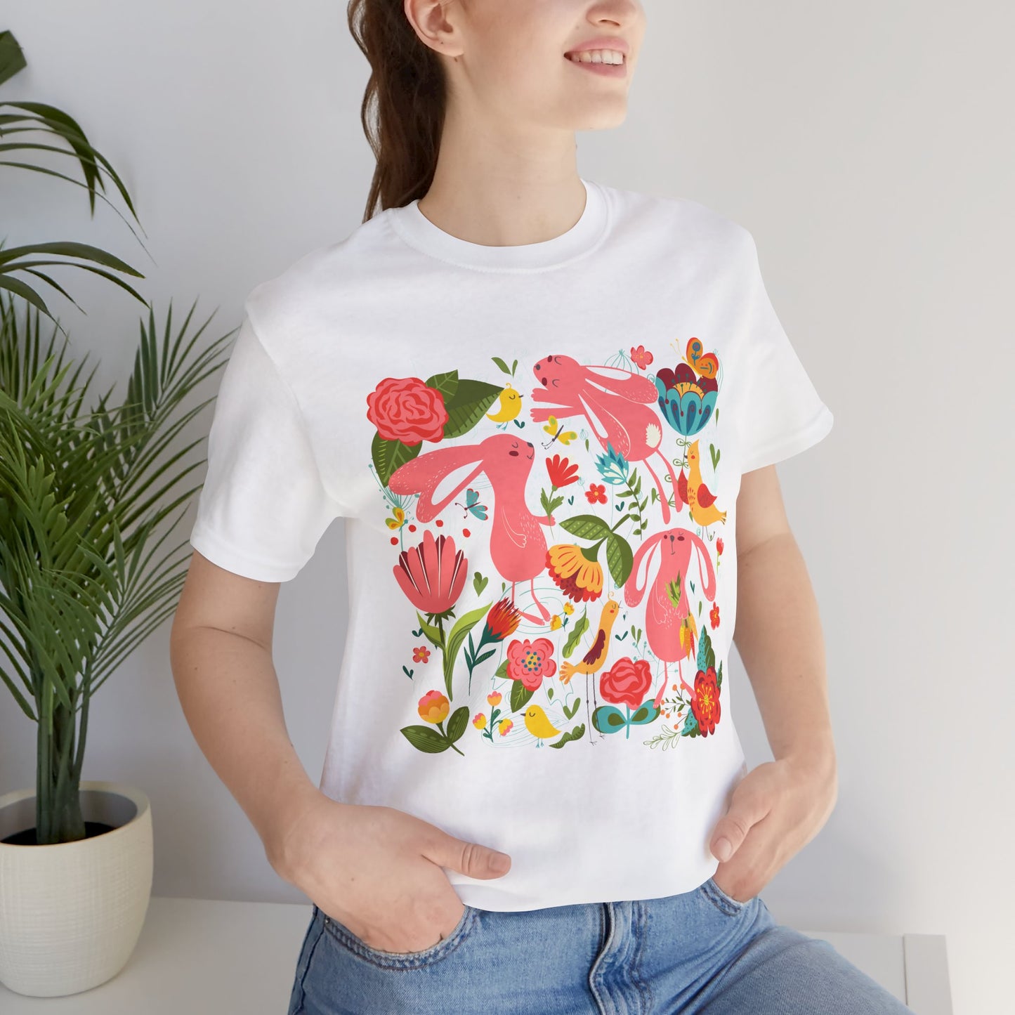 Bunny Bonanza Colorful Boho Easter Rabbit Trio Unisex Jersey Short Sleeve Tee