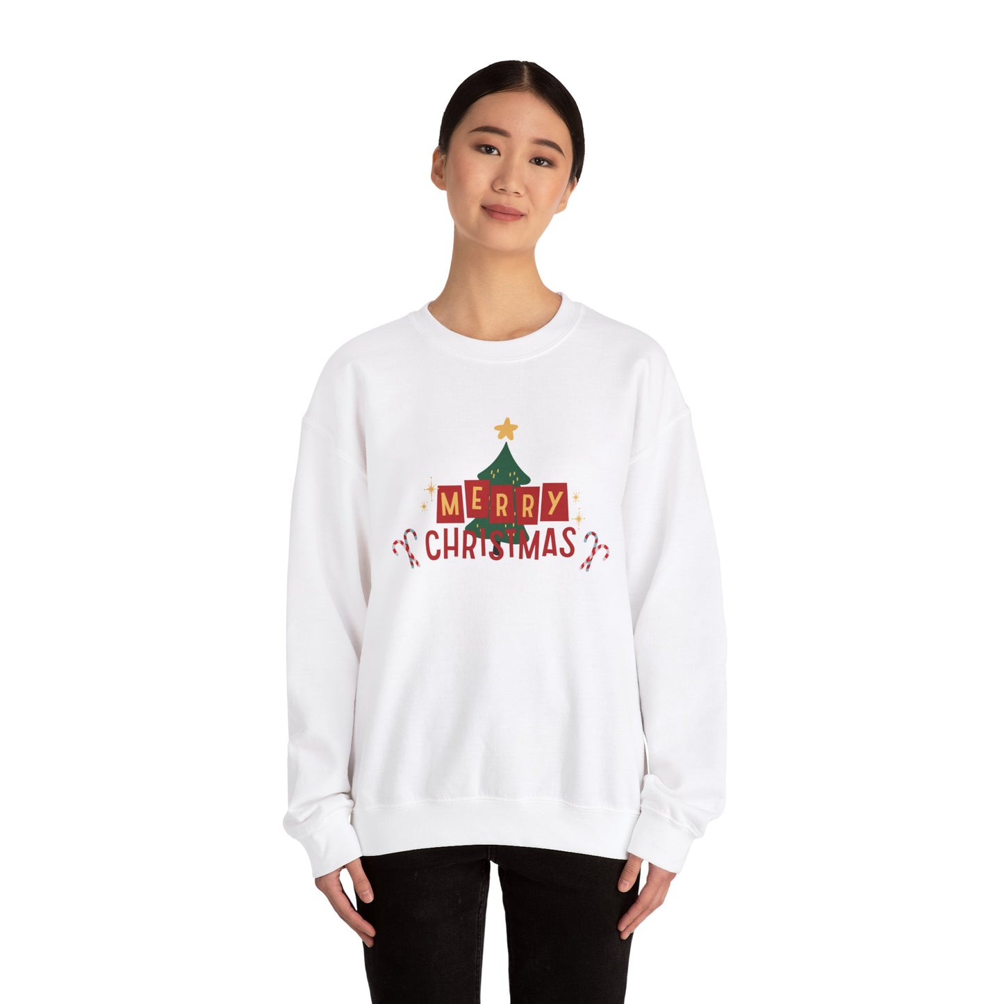 Unisex Heavy Blend Crewneck Sweatshirt Merry Christmas with Tree and Candy Canes ππβ¨