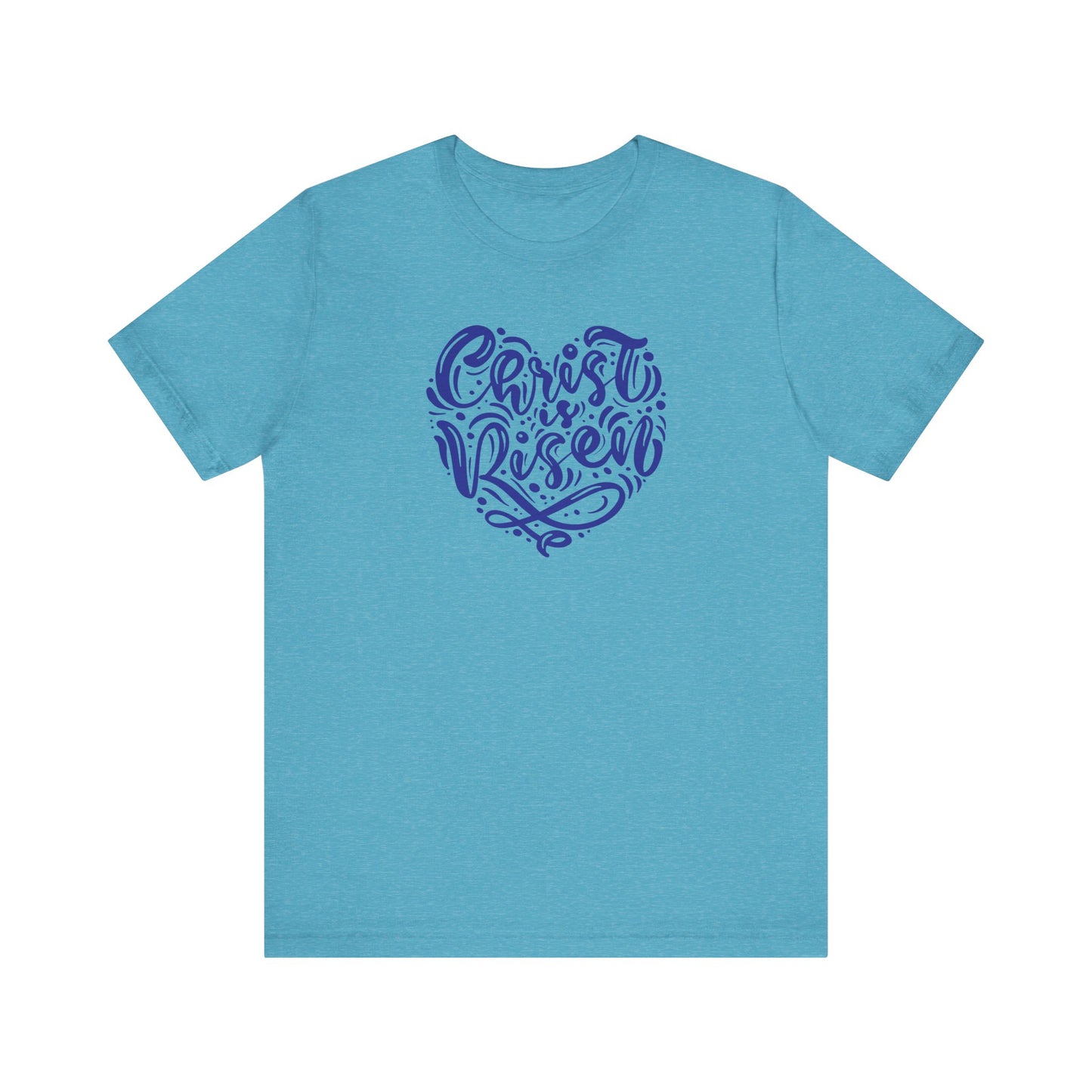Christ is Risen Heart Shaped Navy Print Unisex Jersey Short Sleeve Tee