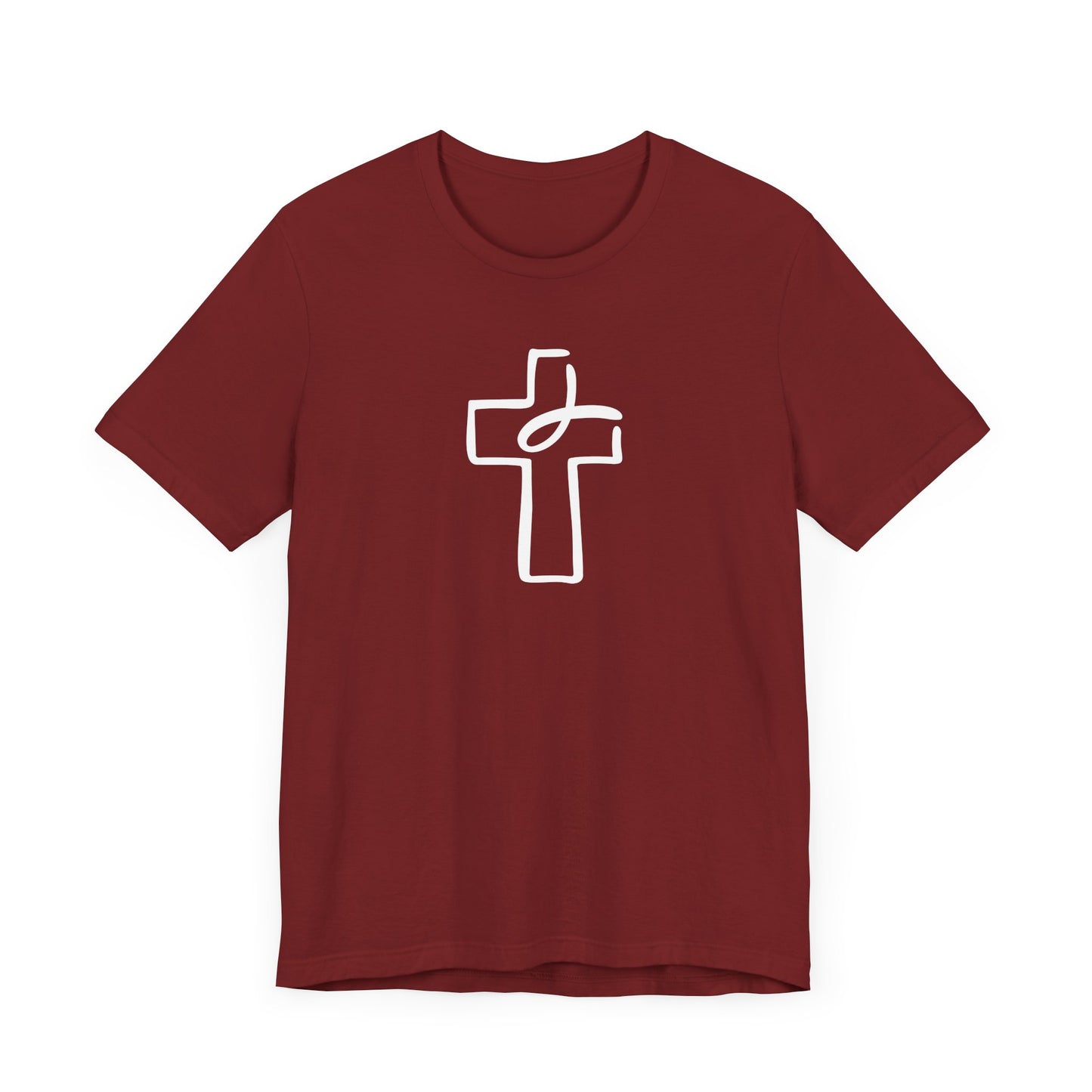 Crucifix Ichthys "Jesus Fish" White Print Unisex Jersey Short Sleeve Tee