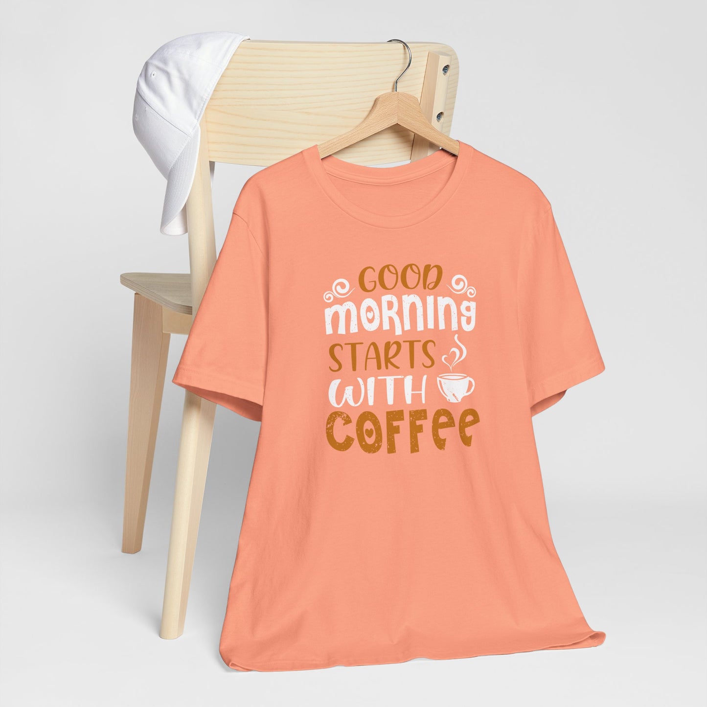 Good Morning Starts With Coffee Unisex Jersey Short Sleeve Tee