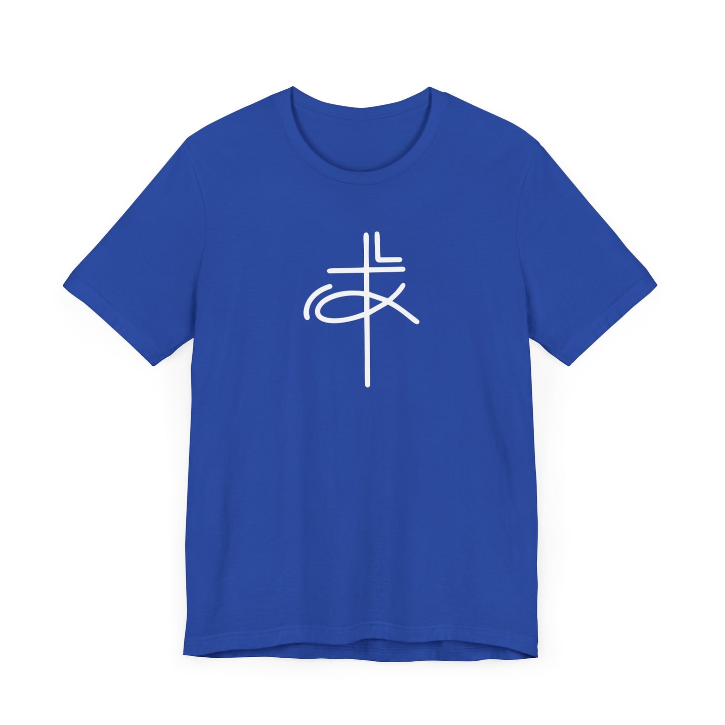 Crucifix Ichthys Jesus Fish White Print Unisex Jersey Short Sleeve Tee
