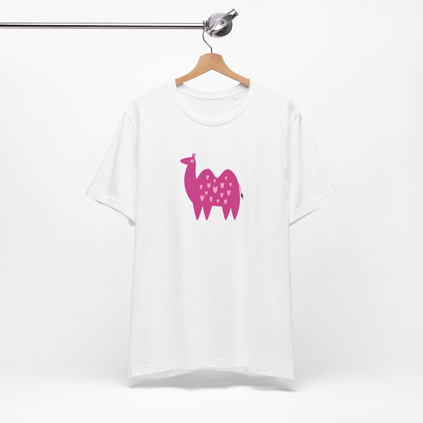 Adorably Quirky Pink Camel With Hearts Unisex Jersey Short Sleeve Tee