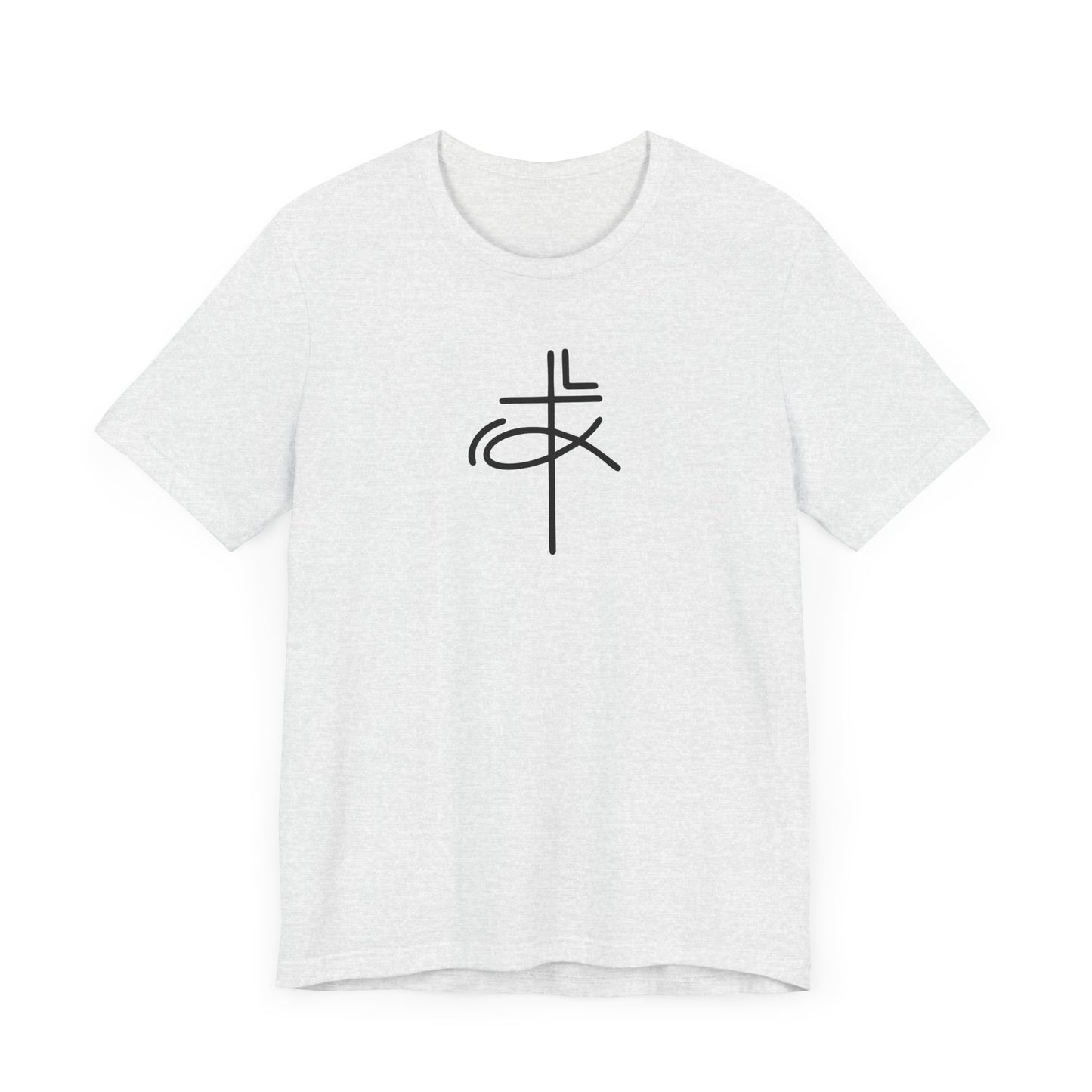 Crucifix Ichthys "Jesus Fish" Black Print Unisex Jersey Short Sleeve Tee