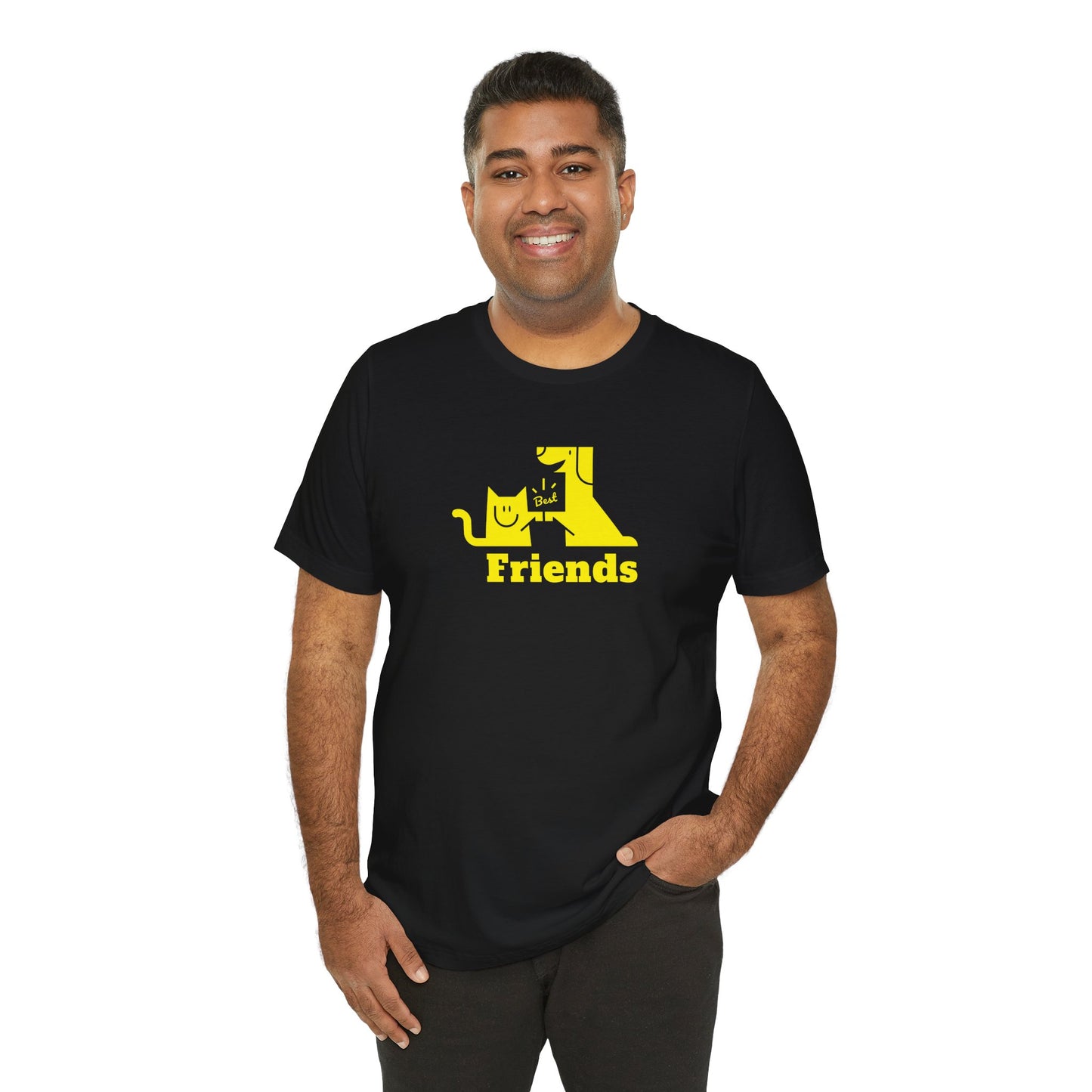 Cat & Dog Hi-5 Each Other Best Friends Yellow Print Unisex Jersey Short Sleeve Tee