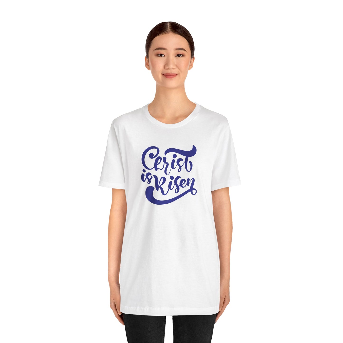Christ is Risen Navy Print Unisex Jersey Short Sleeve Tee