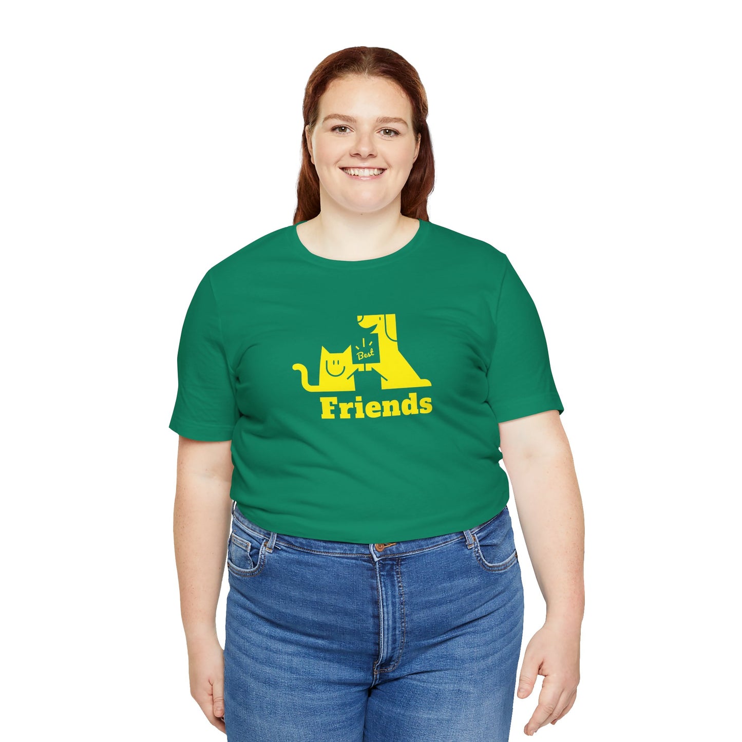 Cat & Dog Hi-5 Each Other Best Friends Yellow Print Unisex Jersey Short Sleeve Tee
