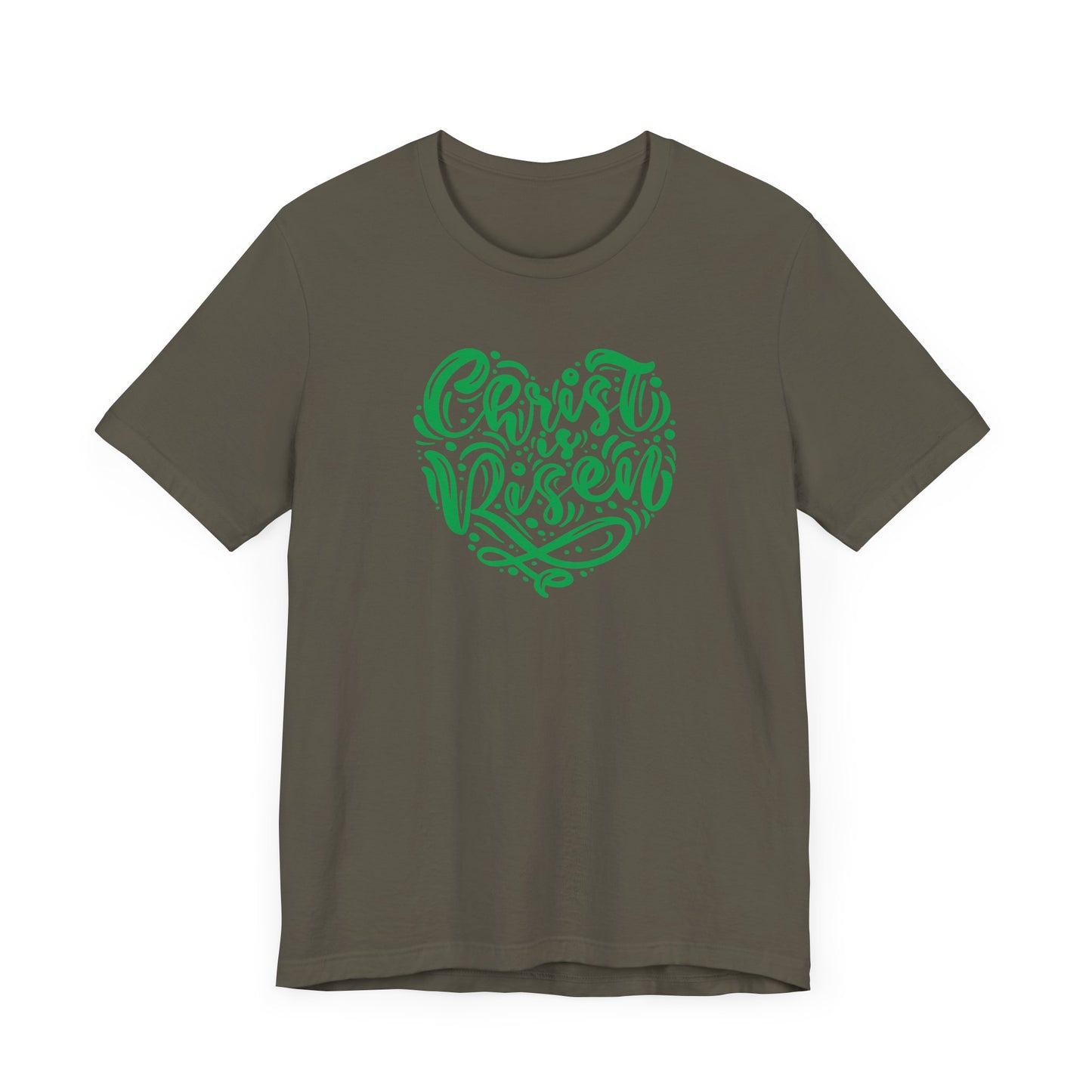 Christ is Risen Heart Shaped Green Print Unisex Jersey Short Sleeve Tee