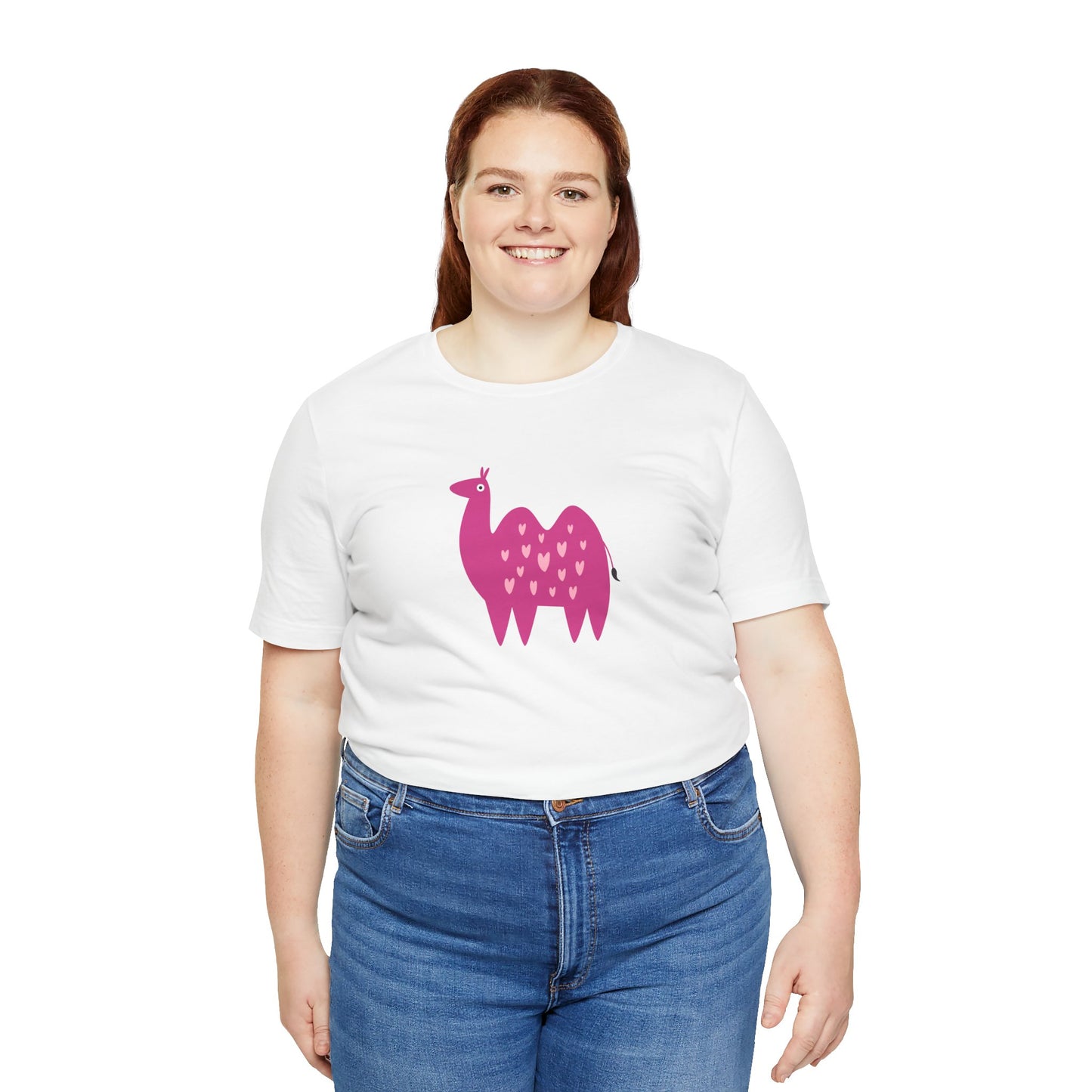 Adorably Quirky Pink Camel With Hearts Unisex Jersey Short Sleeve Tee