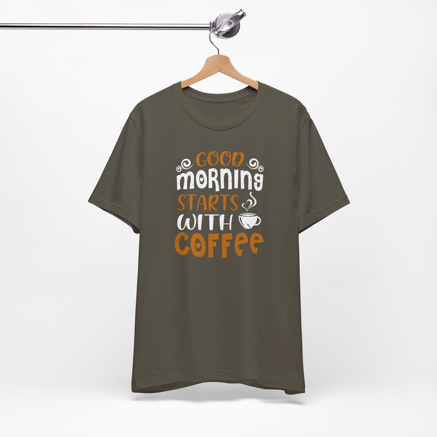 Good Morning Starts With Coffee Unisex Jersey Short Sleeve Tee