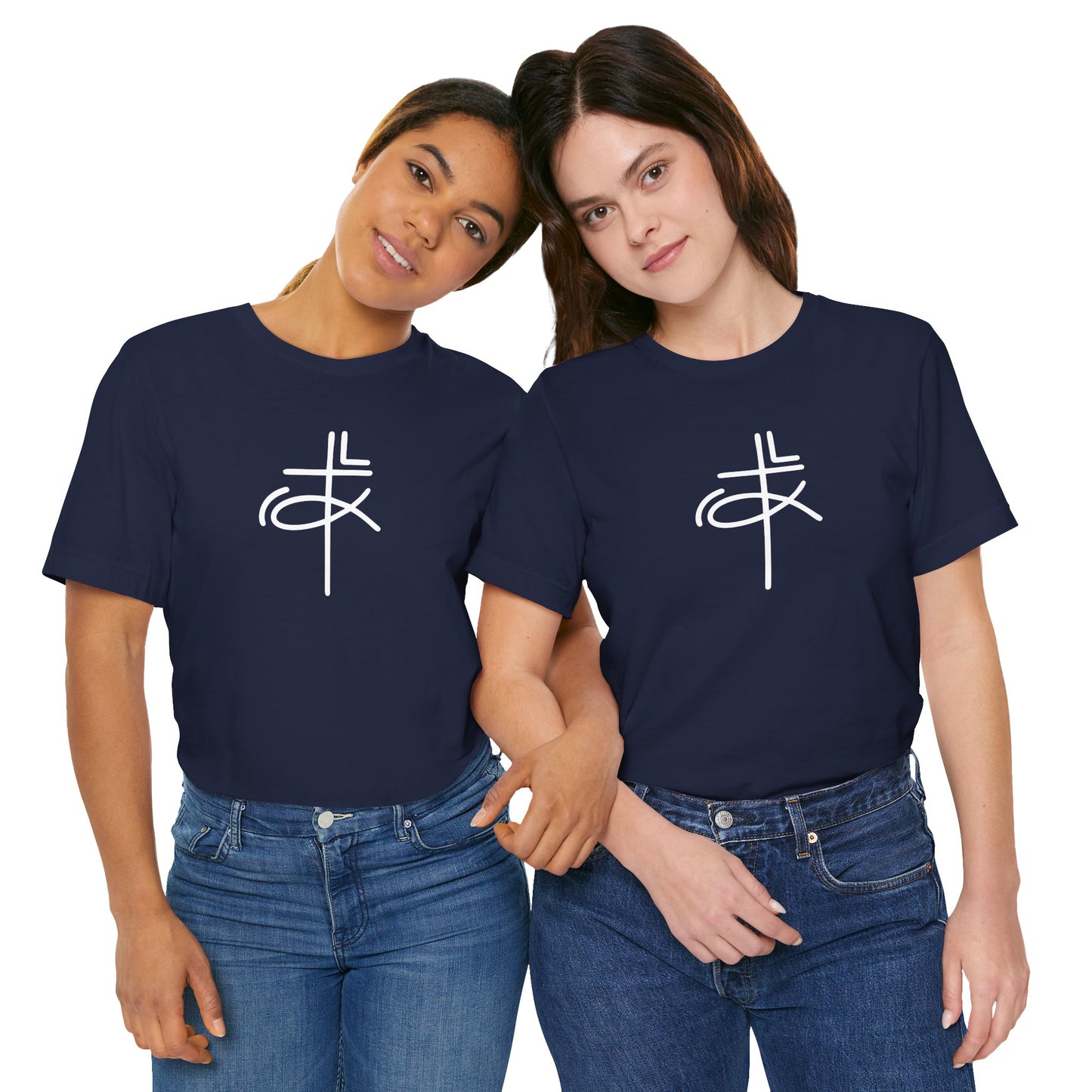 Crucifix Ichthys Jesus Fish White Print Unisex Jersey Short Sleeve Tee