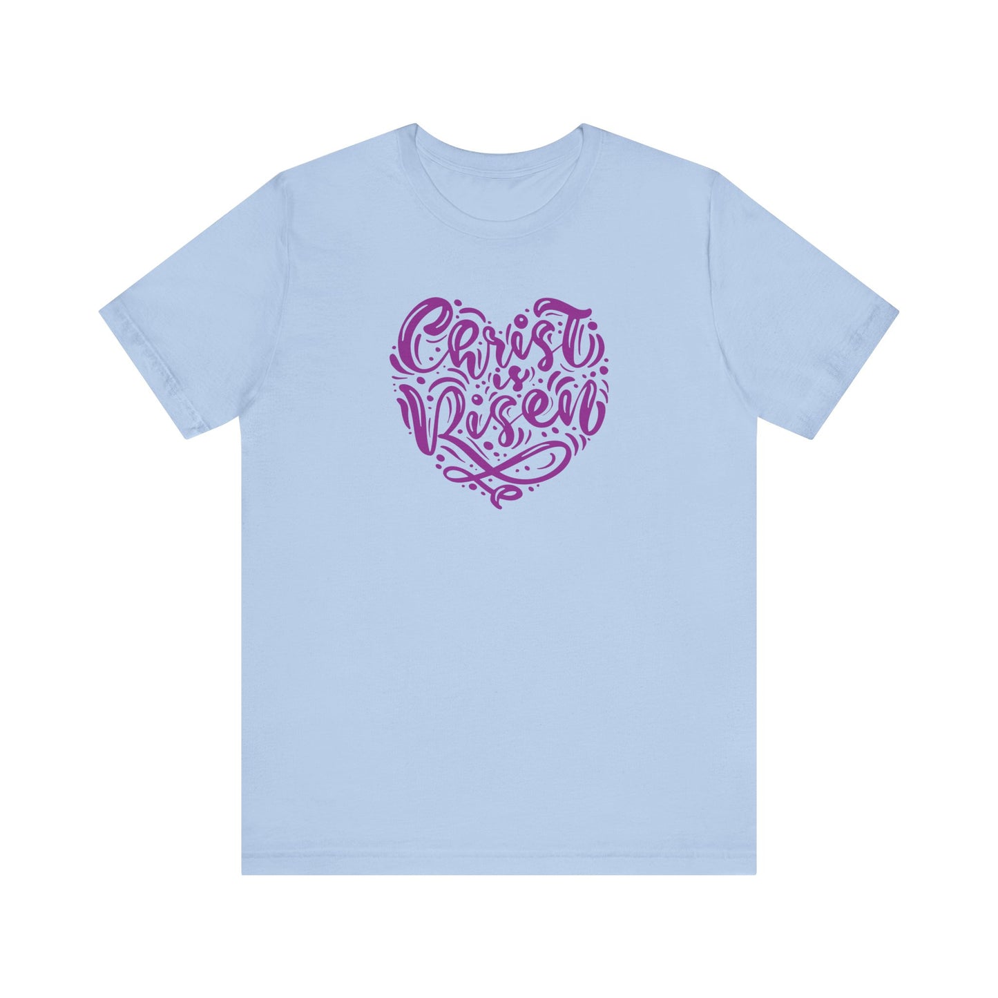 Christ is Risen Heart Shaped Purple Print Unisex Jersey Short Sleeve Tee